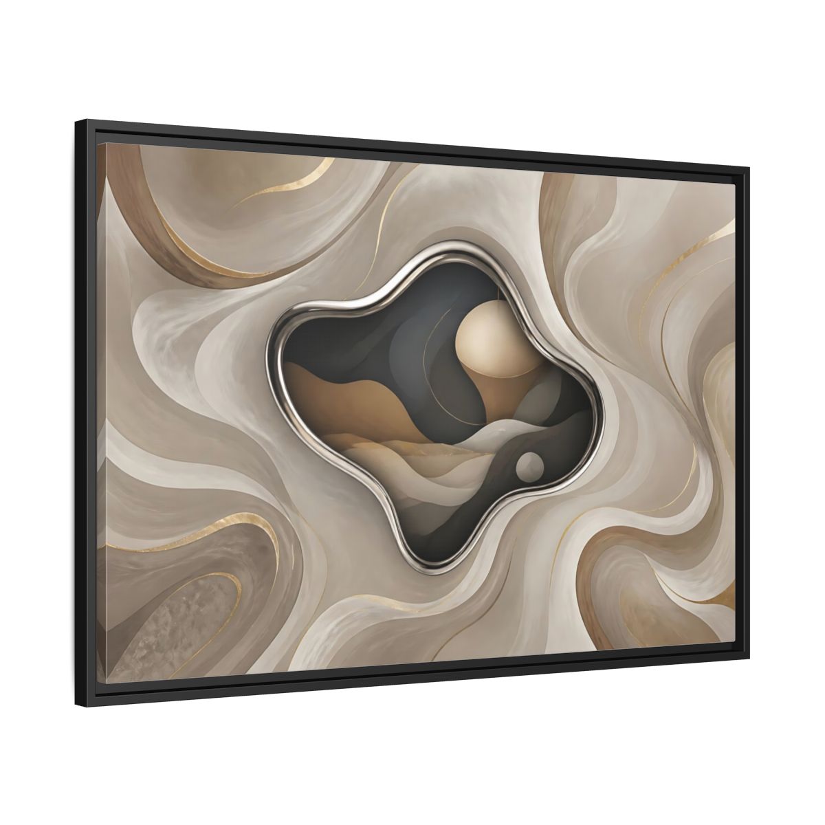 Side Mockup 13. Abstract Organic Shapes Abstract Metallic Curves shown as framed canvas print