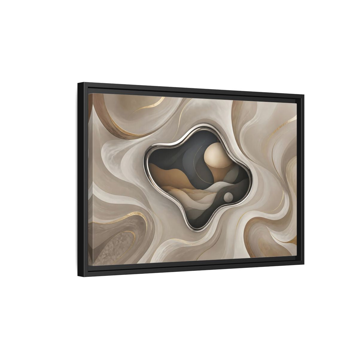 Side Mockup 3. Abstract Organic Shapes Abstract Metallic Curves shown as framed canvas print