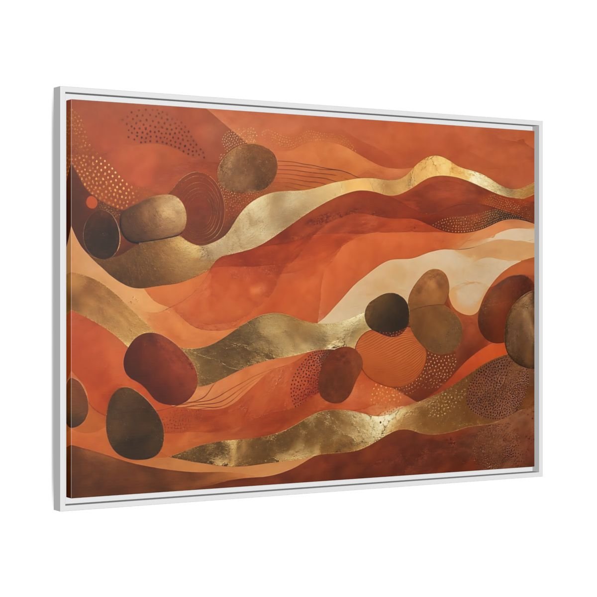 Abstract Organic Shapes Terracotta Gold Framed Canvas Print – Living Room, Above Couch - YesArtYes