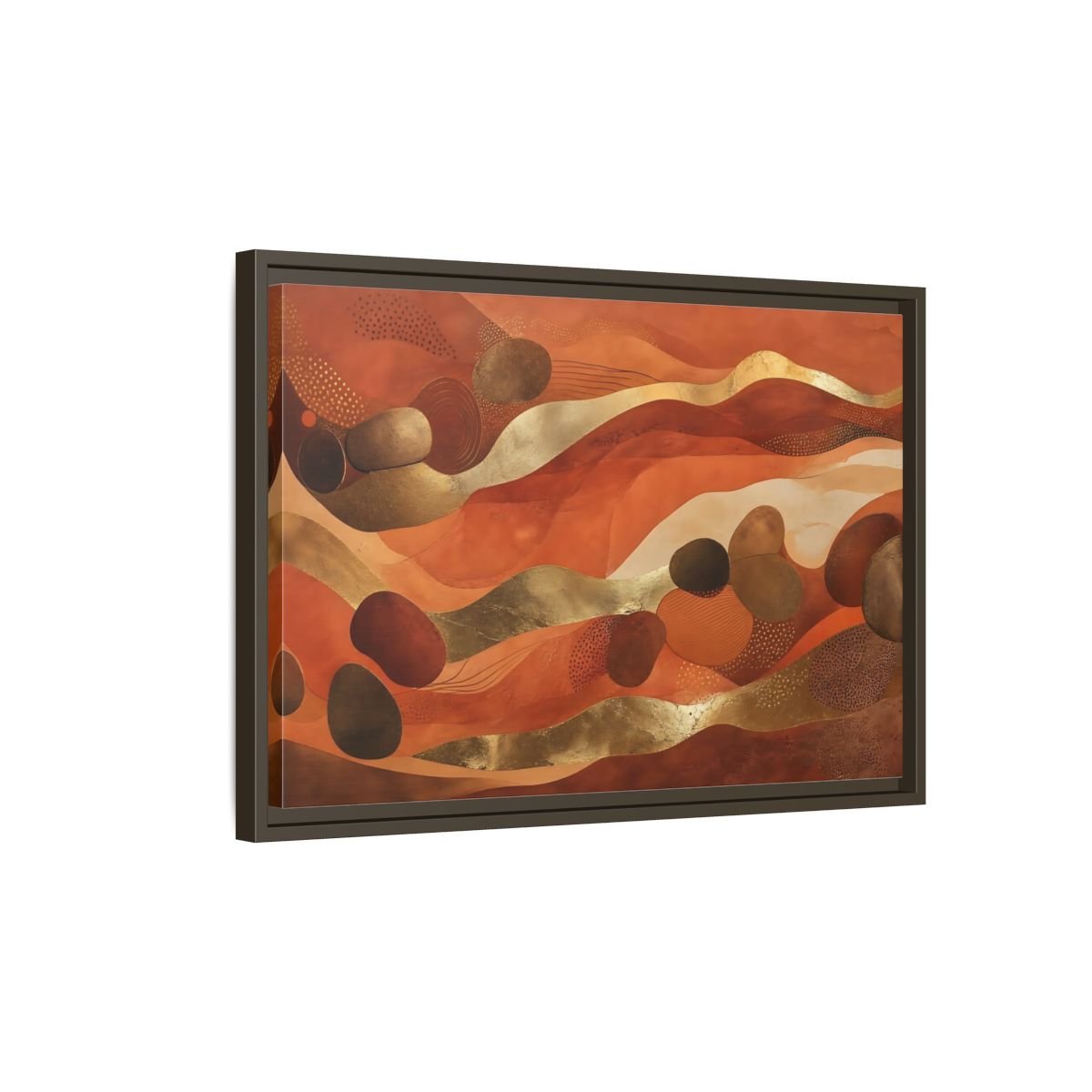 Abstract Organic Shapes Terracotta Gold Framed Canvas Print – Living Room, Above Couch - YesArtYes