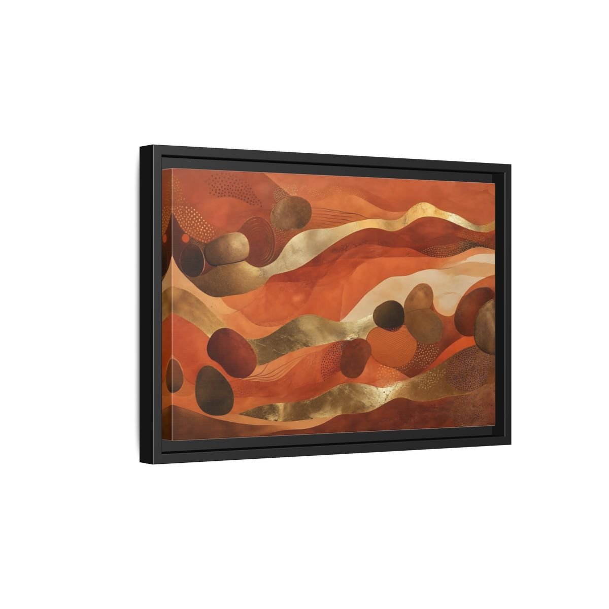 Abstract Organic Shapes Terracotta Gold Framed Canvas Print – Living Room, Above Couch - YesArtYes