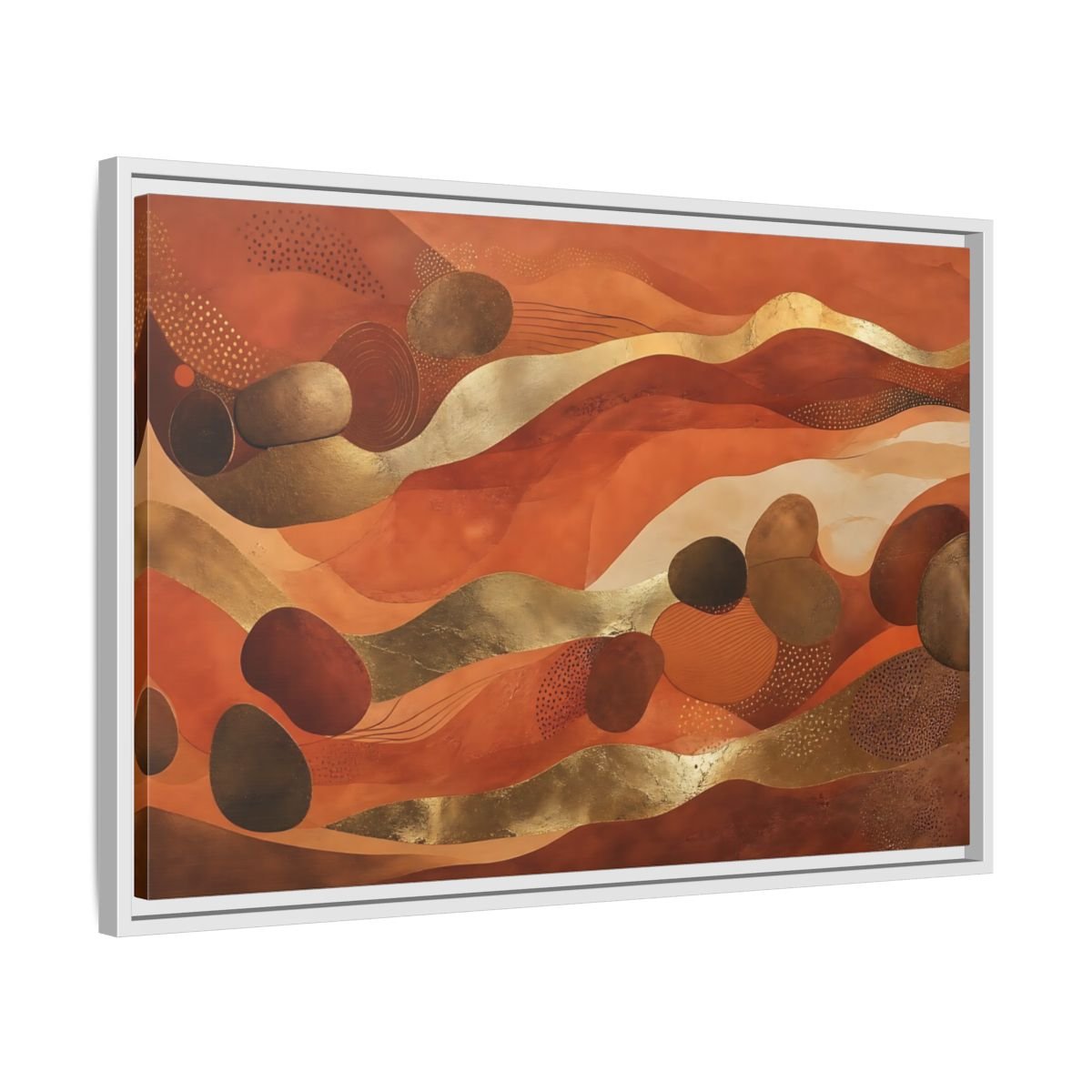 Abstract Organic Shapes Terracotta Gold Framed Canvas Print – Living Room, Above Couch - YesArtYes