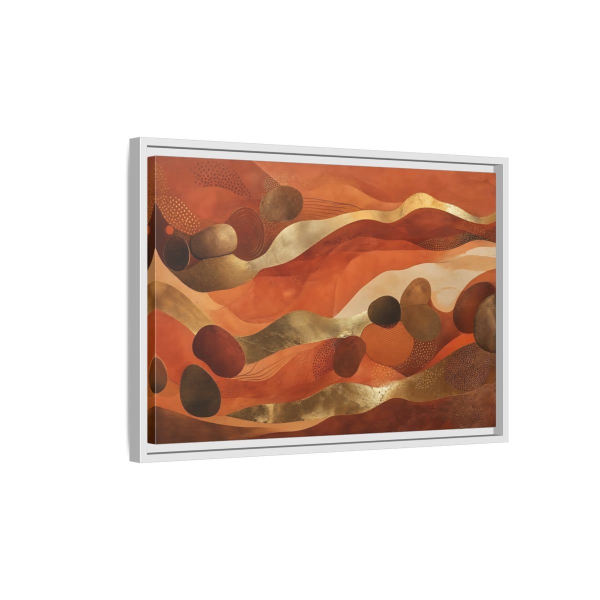 Abstract Organic Shapes Terracotta Gold Framed Canvas Print – Living Room, Above Couch - YesArtYes