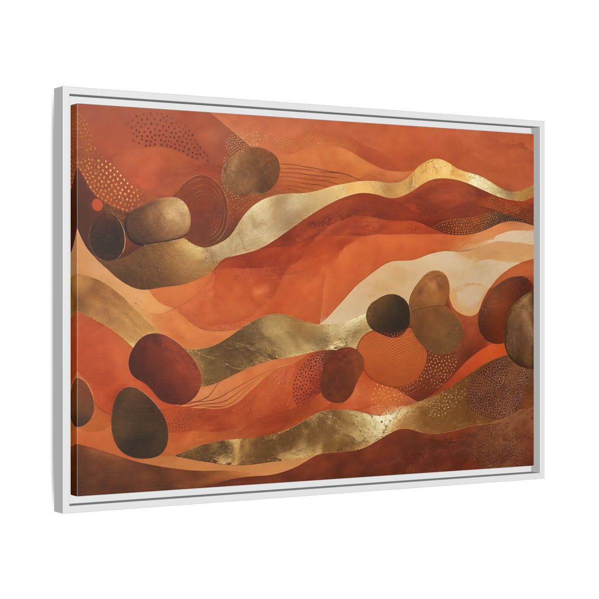 Abstract Organic Shapes Terracotta Gold Framed Canvas Print – Living Room, Above Couch - YesArtYes