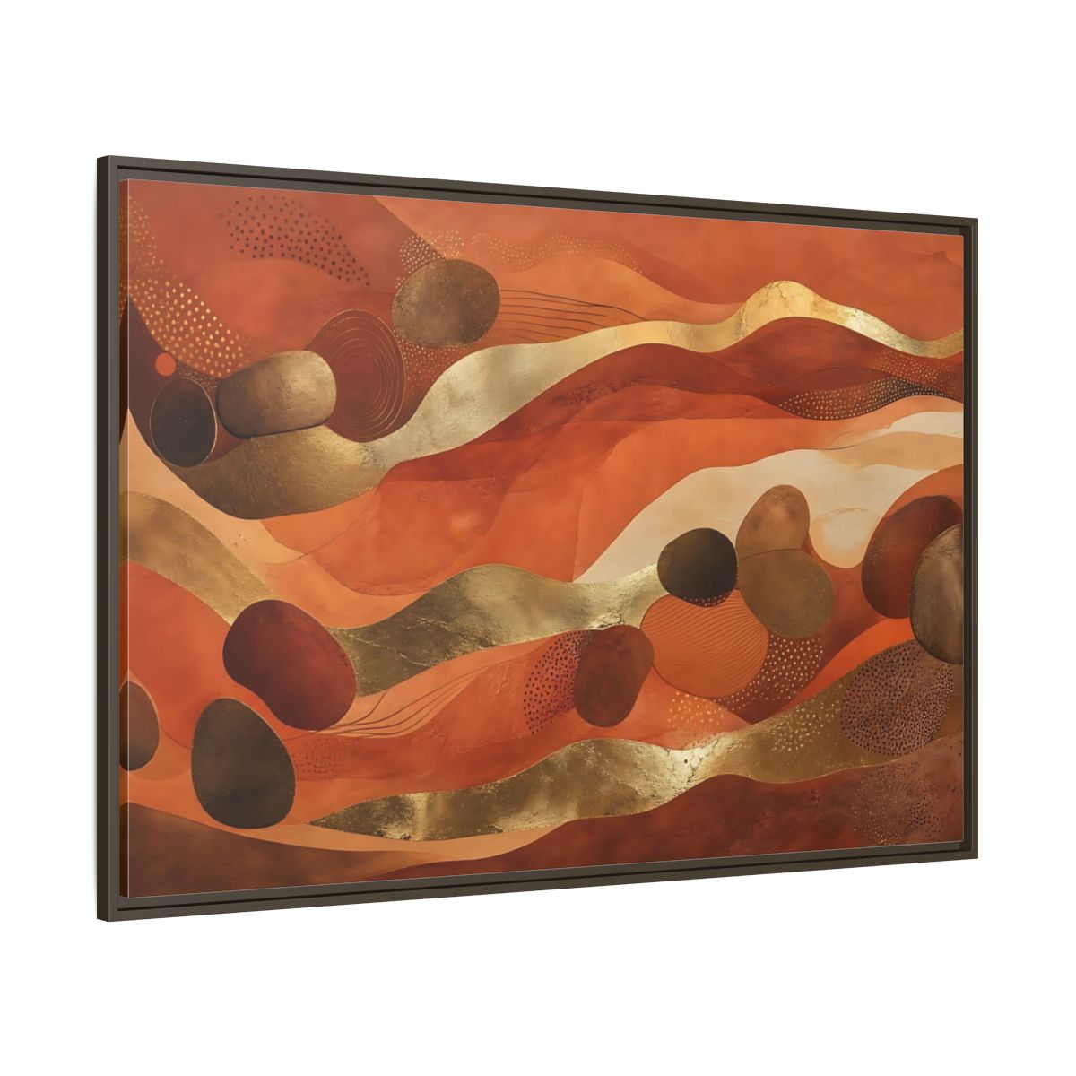 Abstract Organic Shapes Terracotta Gold Framed Canvas Print – Living Room, Above Couch - YesArtYes
