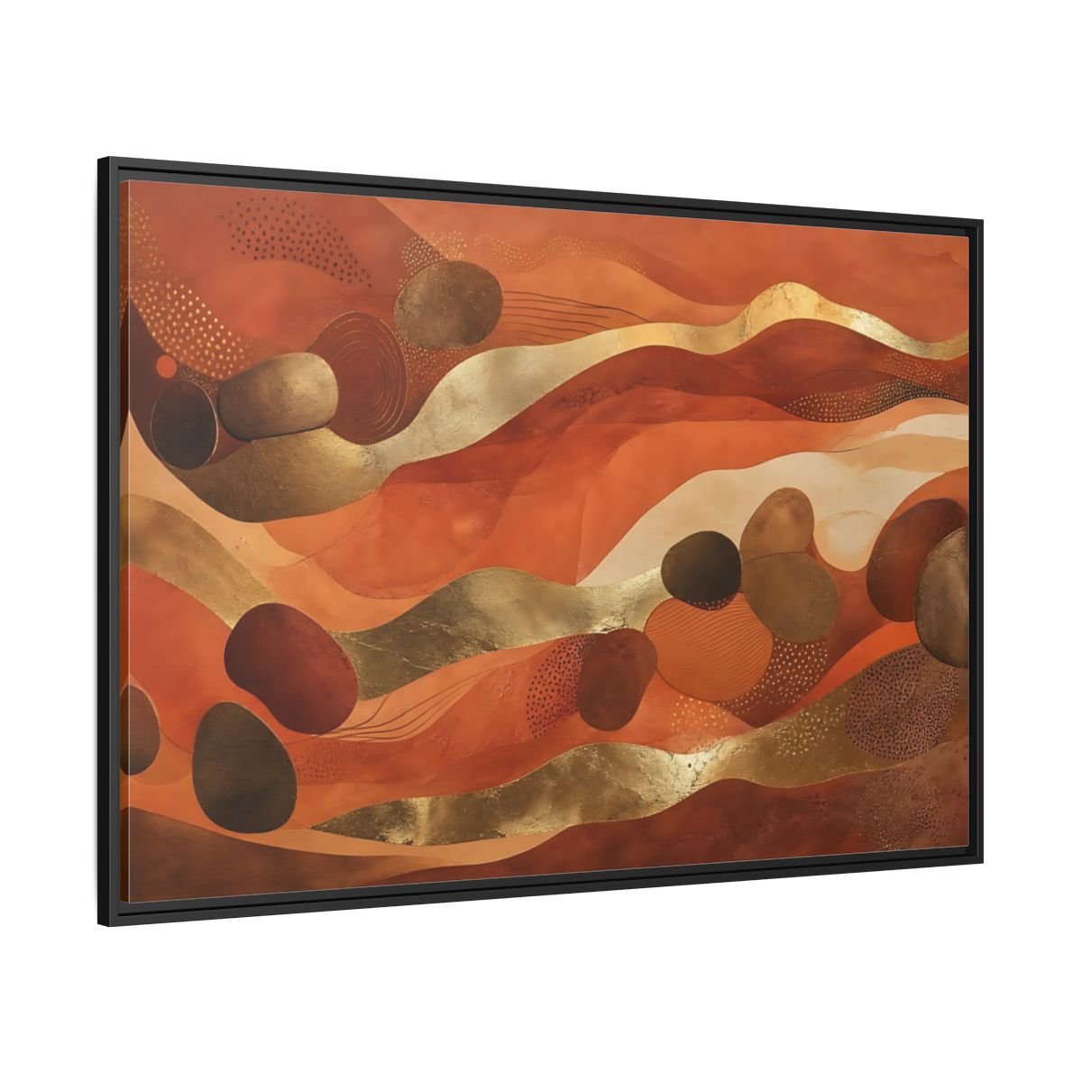 Abstract Organic Shapes Terracotta Gold Framed Canvas Print – Living Room, Above Couch - YesArtYes