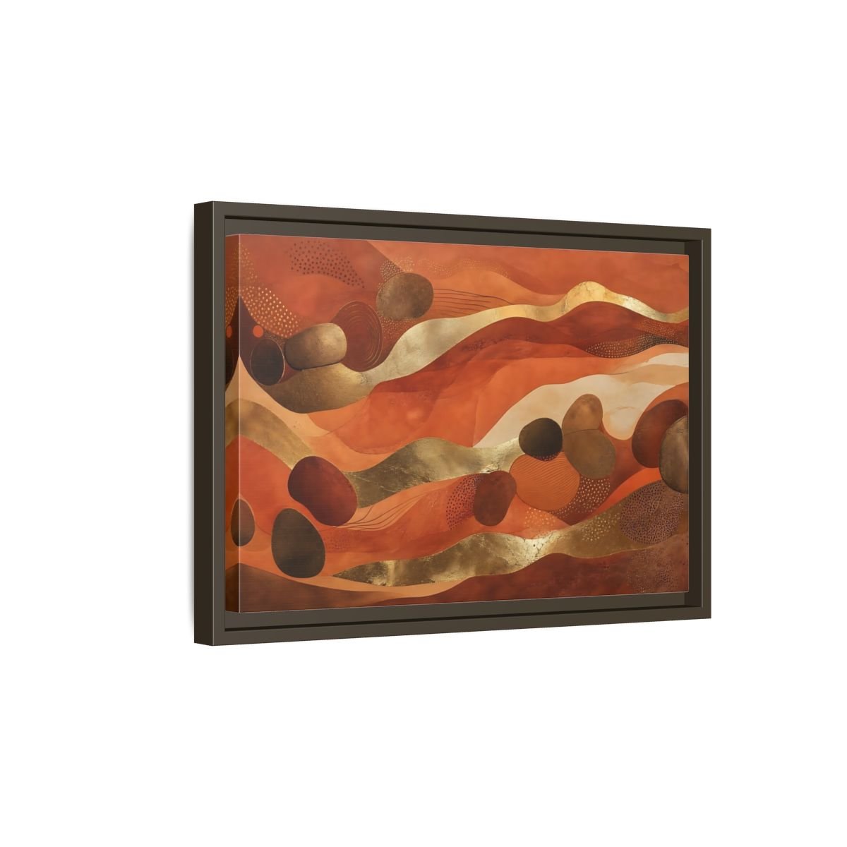 Abstract Organic Shapes Terracotta Gold Framed Canvas Print – Living Room, Above Couch - YesArtYes