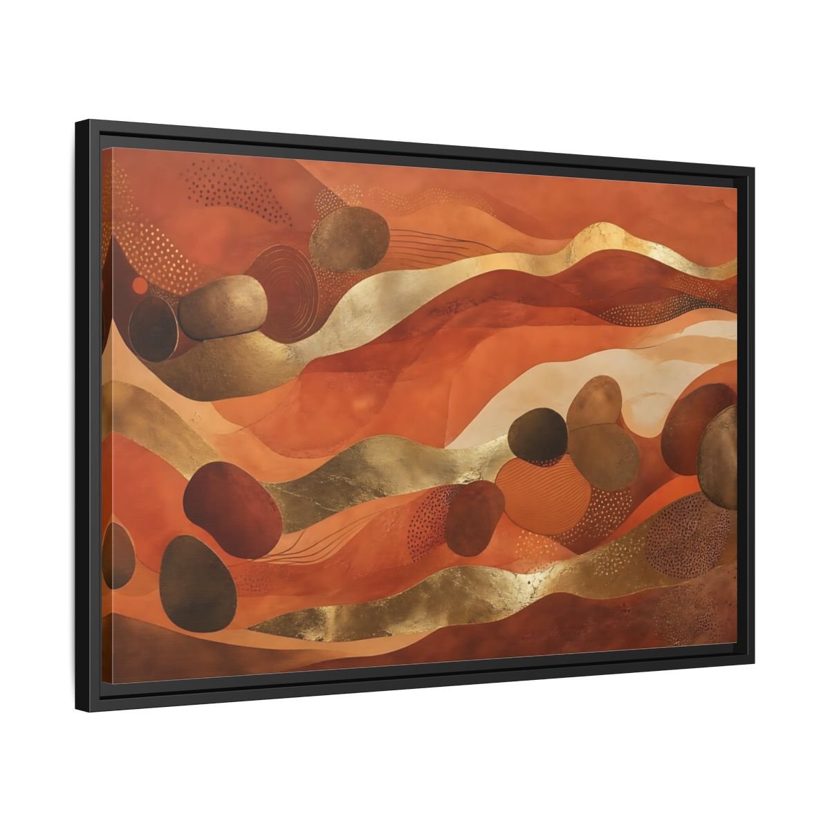 Abstract Organic Shapes Terracotta Gold Framed Canvas Print – Living Room, Above Couch - YesArtYes