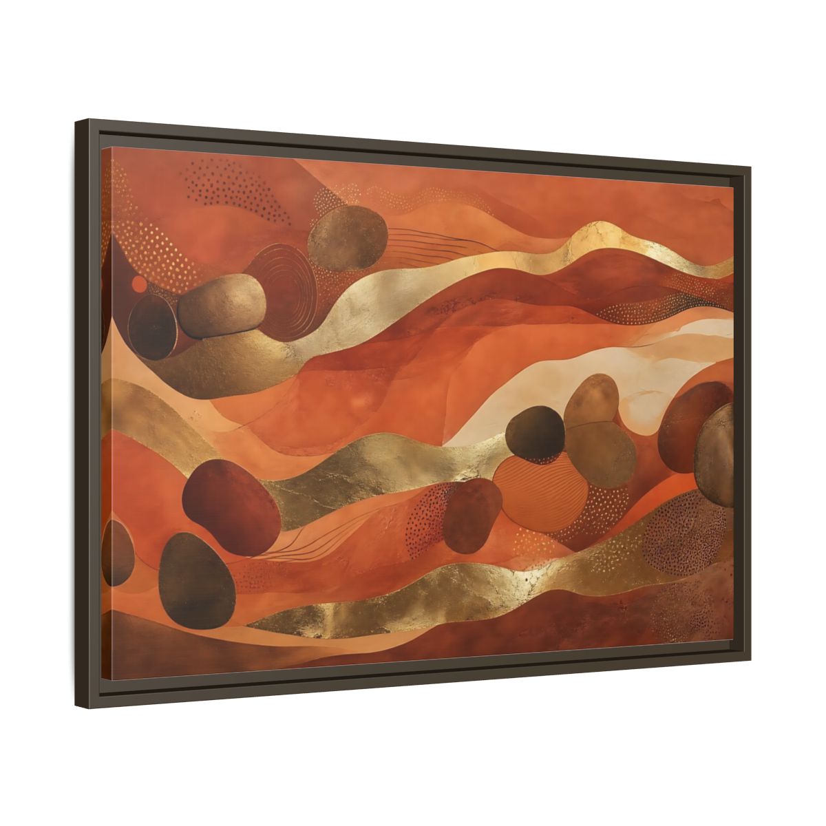 Abstract Organic Shapes Terracotta Gold Framed Canvas Print – Living Room, Above Couch - YesArtYes