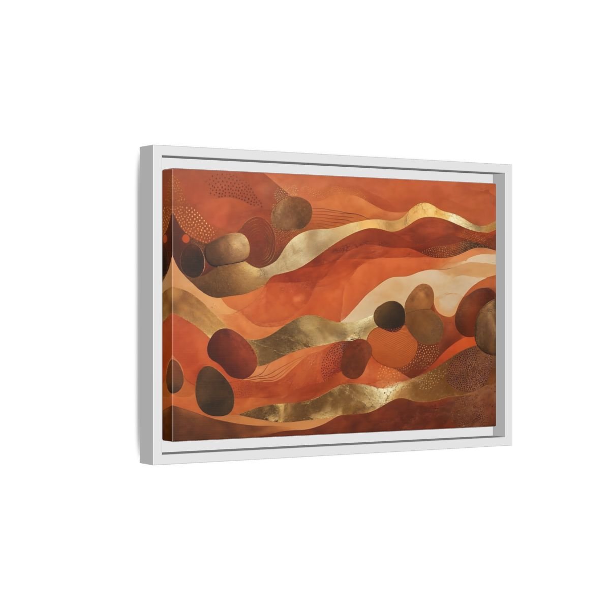 Abstract Organic Shapes Terracotta Gold Framed Canvas Print – Living Room, Above Couch - YesArtYes