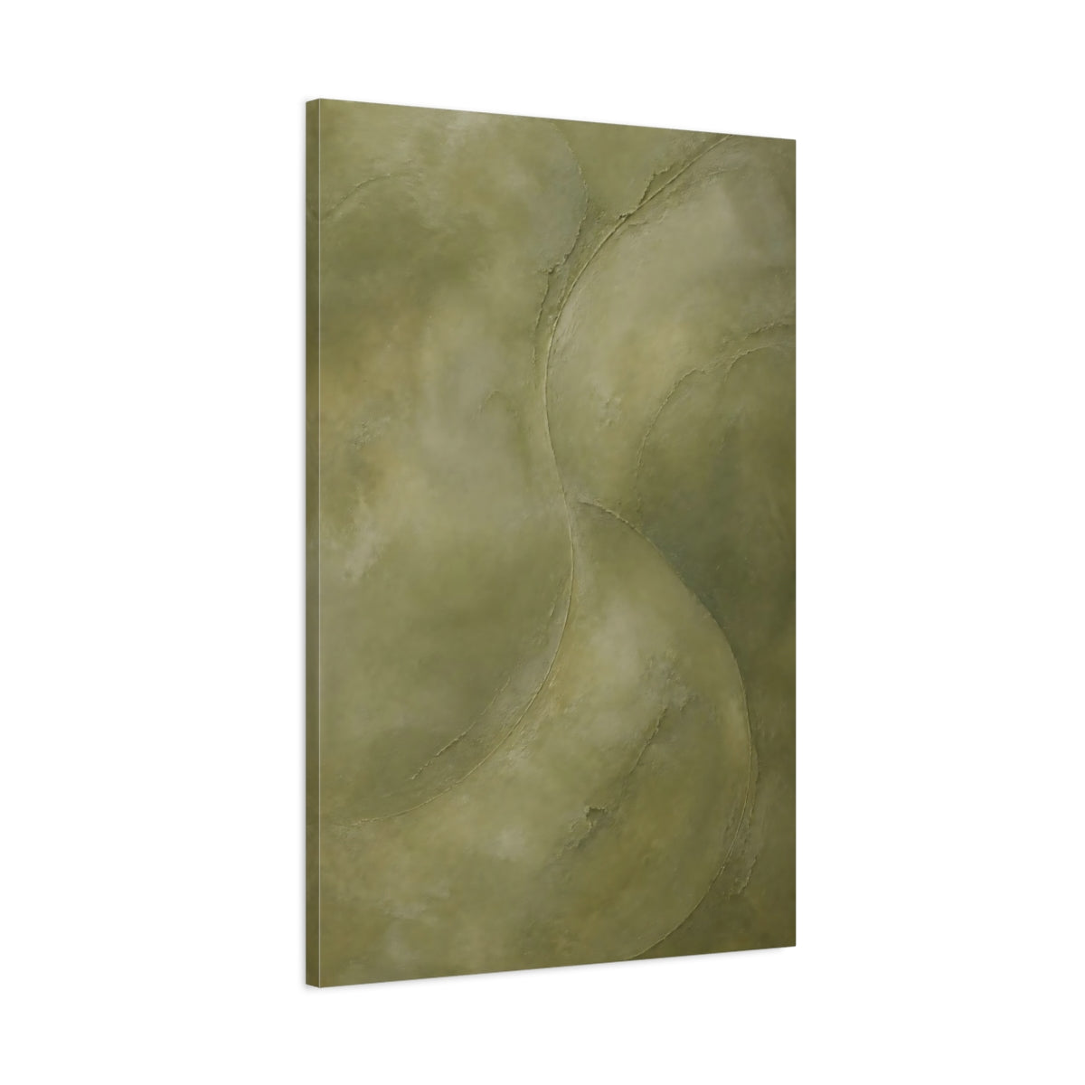 Main Mockup. Abstract Organic Texture Olive Green Abstract shown as stretched canvas wall art