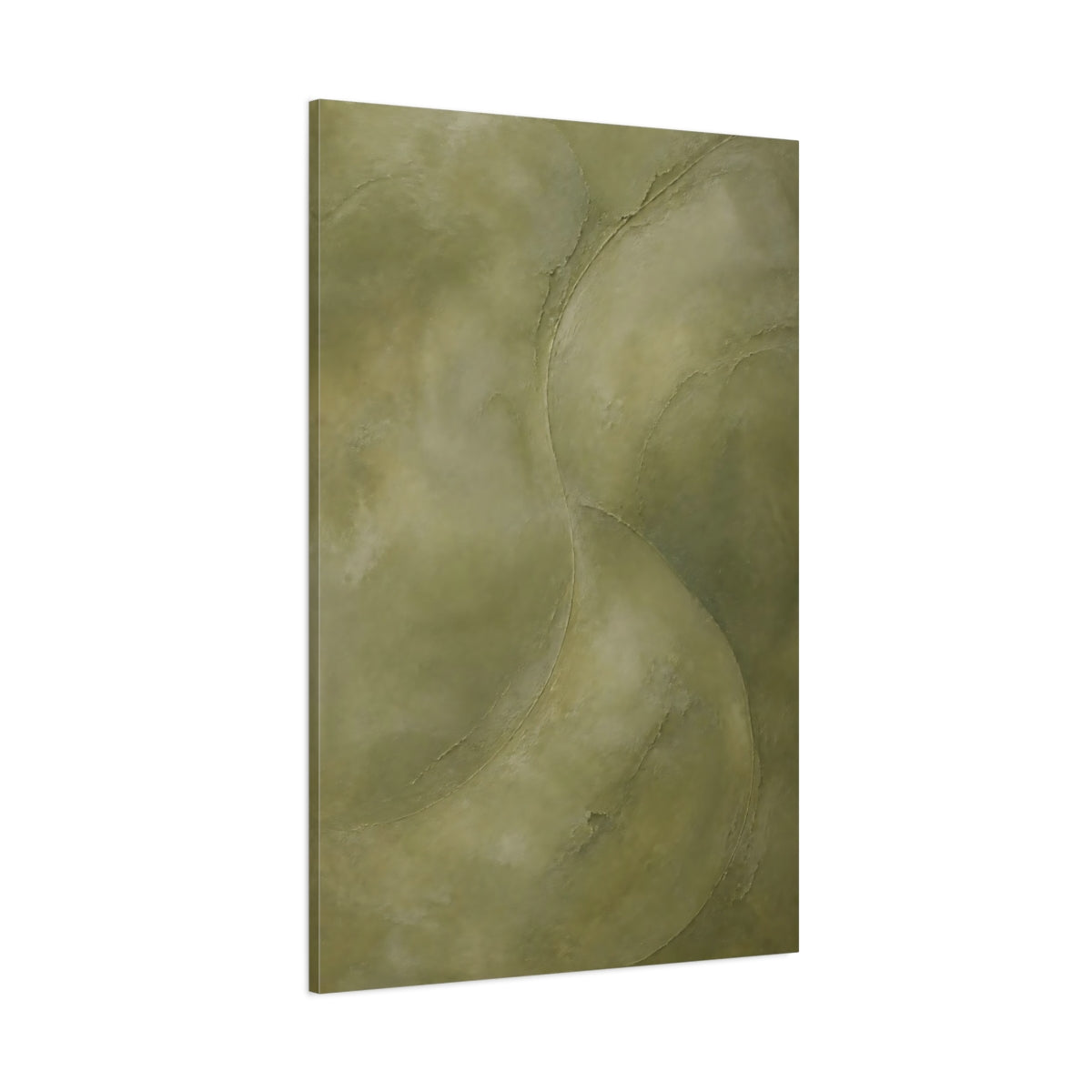 Side Mockup 1. Abstract Organic Texture Olive Green Abstract shown as stretched canvas wall art