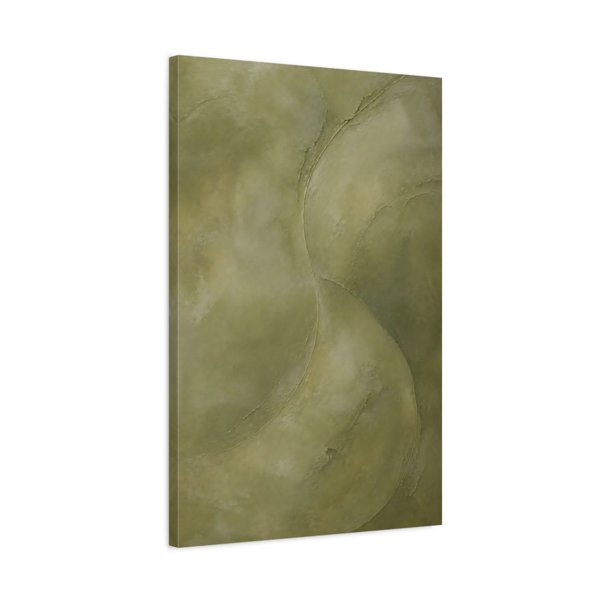Side Mockup 2. Abstract Organic Texture Olive Green Abstract shown as stretched canvas wall art