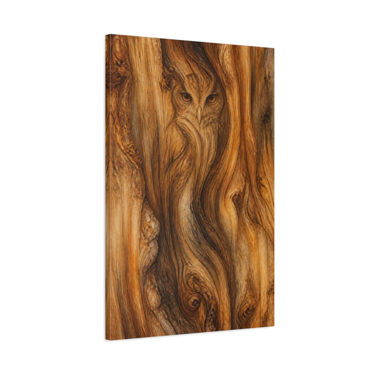 Main Mockup. Abstract Owl In Wood shown as canvas print
