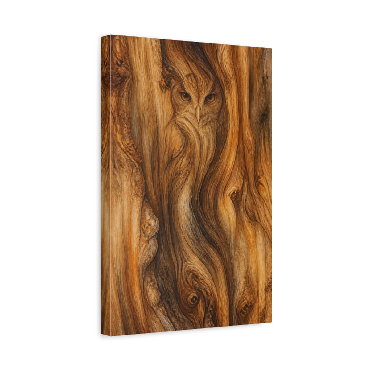 Side Mockup 4. Abstract Owl In Wood shown as canvas print