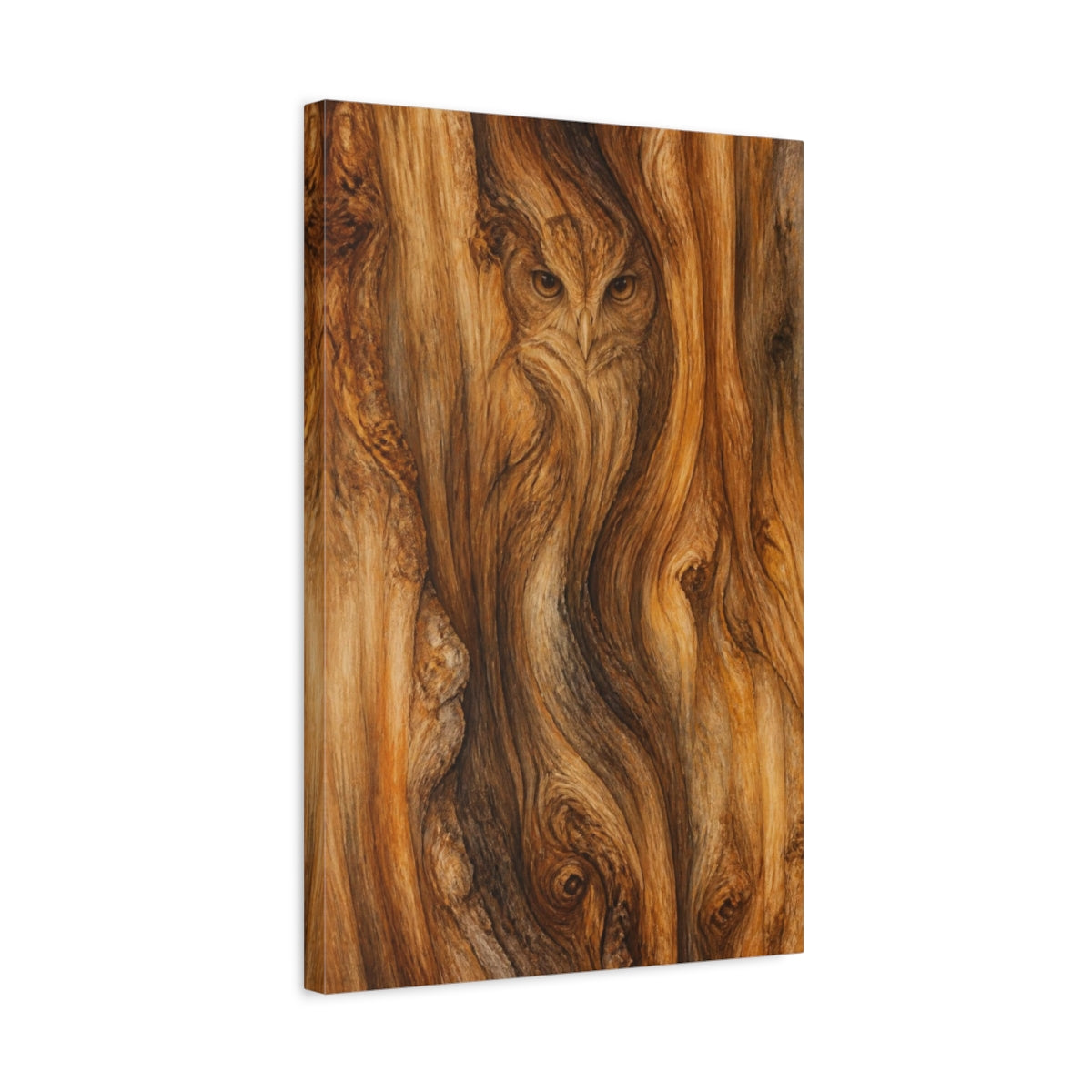 Side Mockup 3. Abstract Owl In Wood shown as canvas print