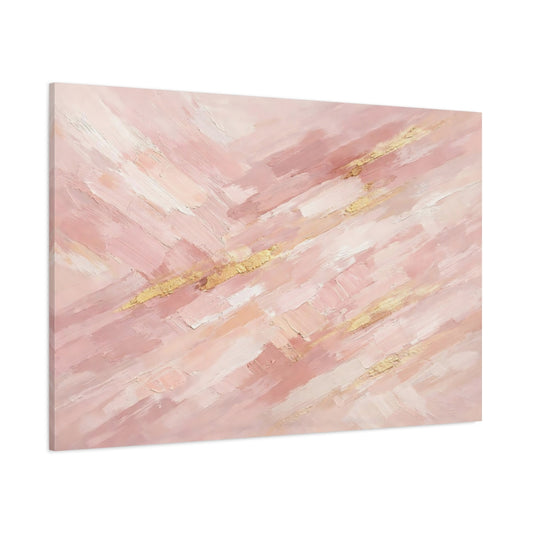 Main Mockup. Abstract Paint Strokes Pink And Gold shown as stretched canvas wall art