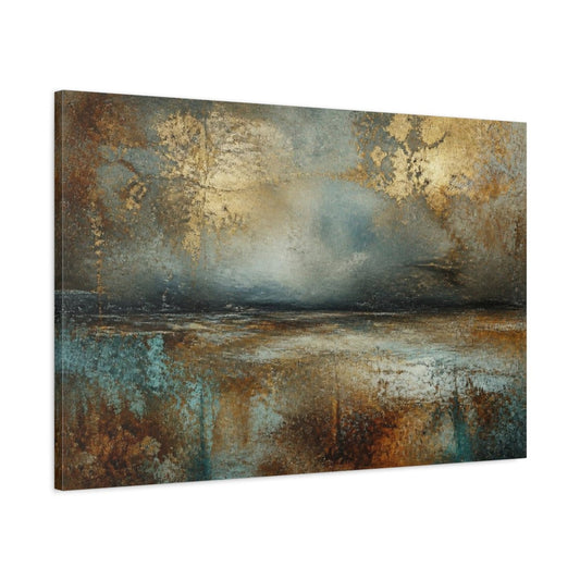 Abstract Patina Horizon Canvas Print – Living Room, Above Sofa, Teal & Gold - YesArtYes