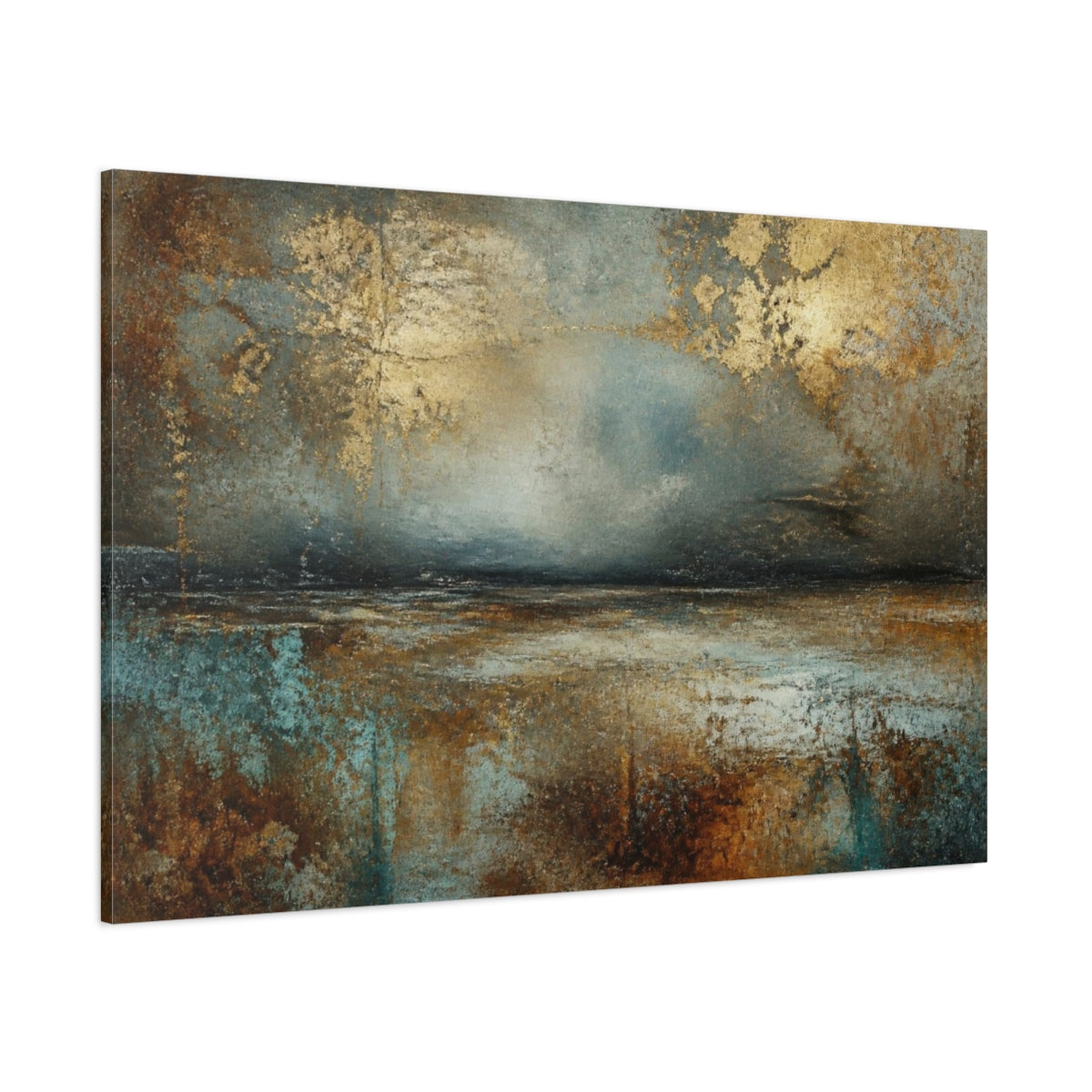 Side Mockup 1. Abstract Patina Horizon shown as canvas print