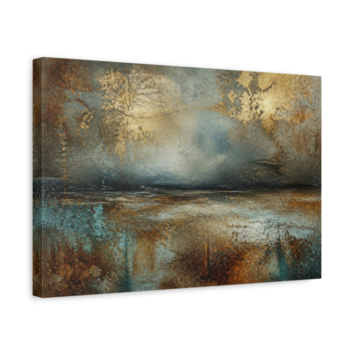 Side Mockup 4. Abstract Patina Horizon shown as canvas print