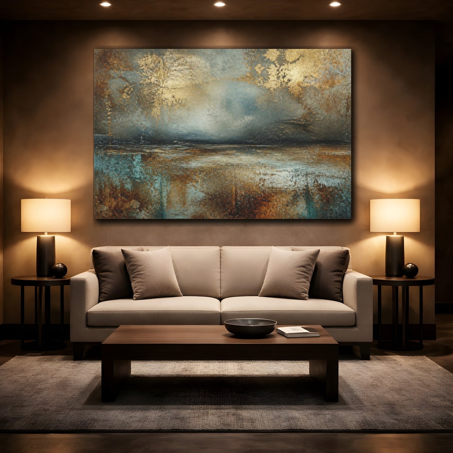 Mockup 2. Abstract Patina Horizon shown as canvas print