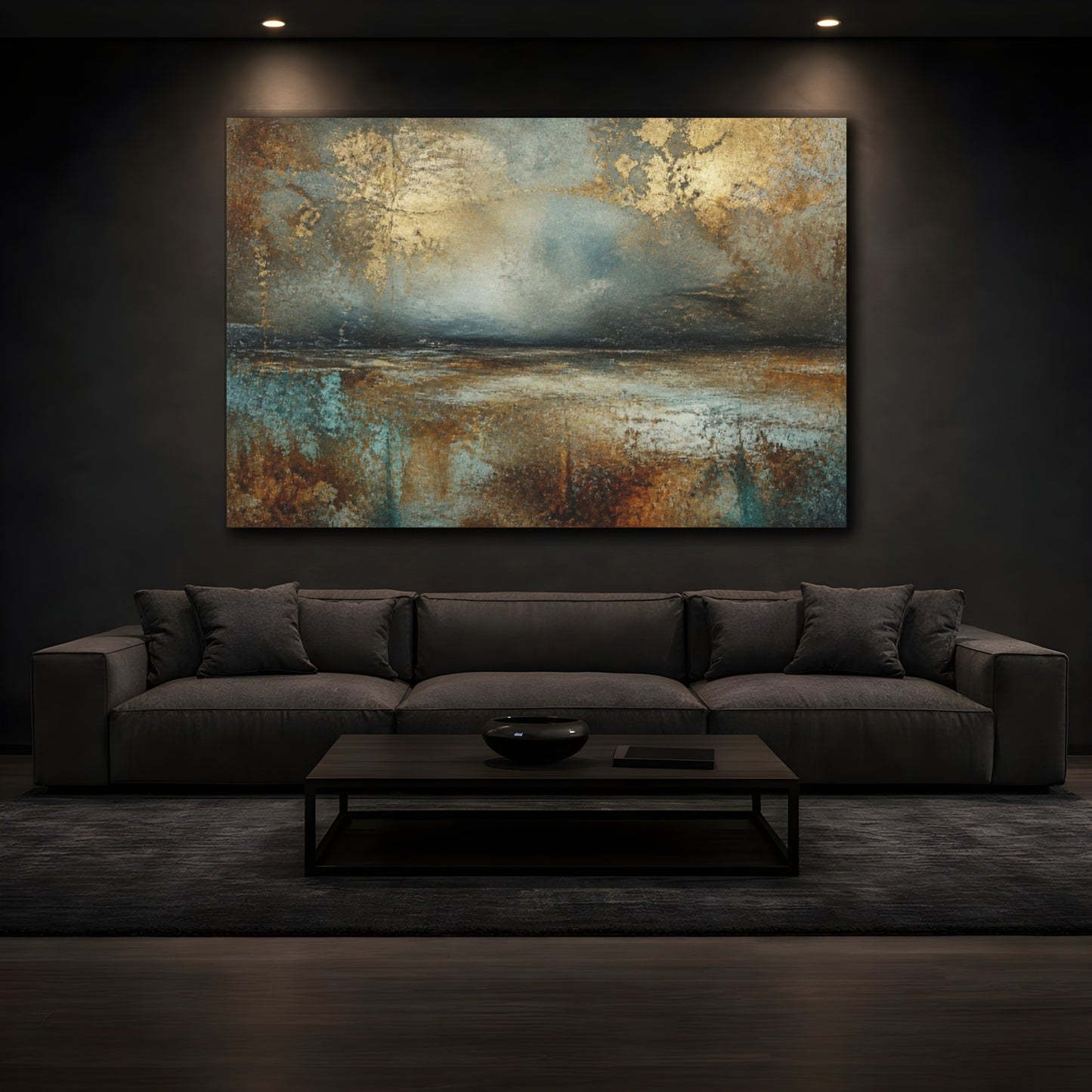Mockup 3. Abstract Patina Horizon shown as canvas print