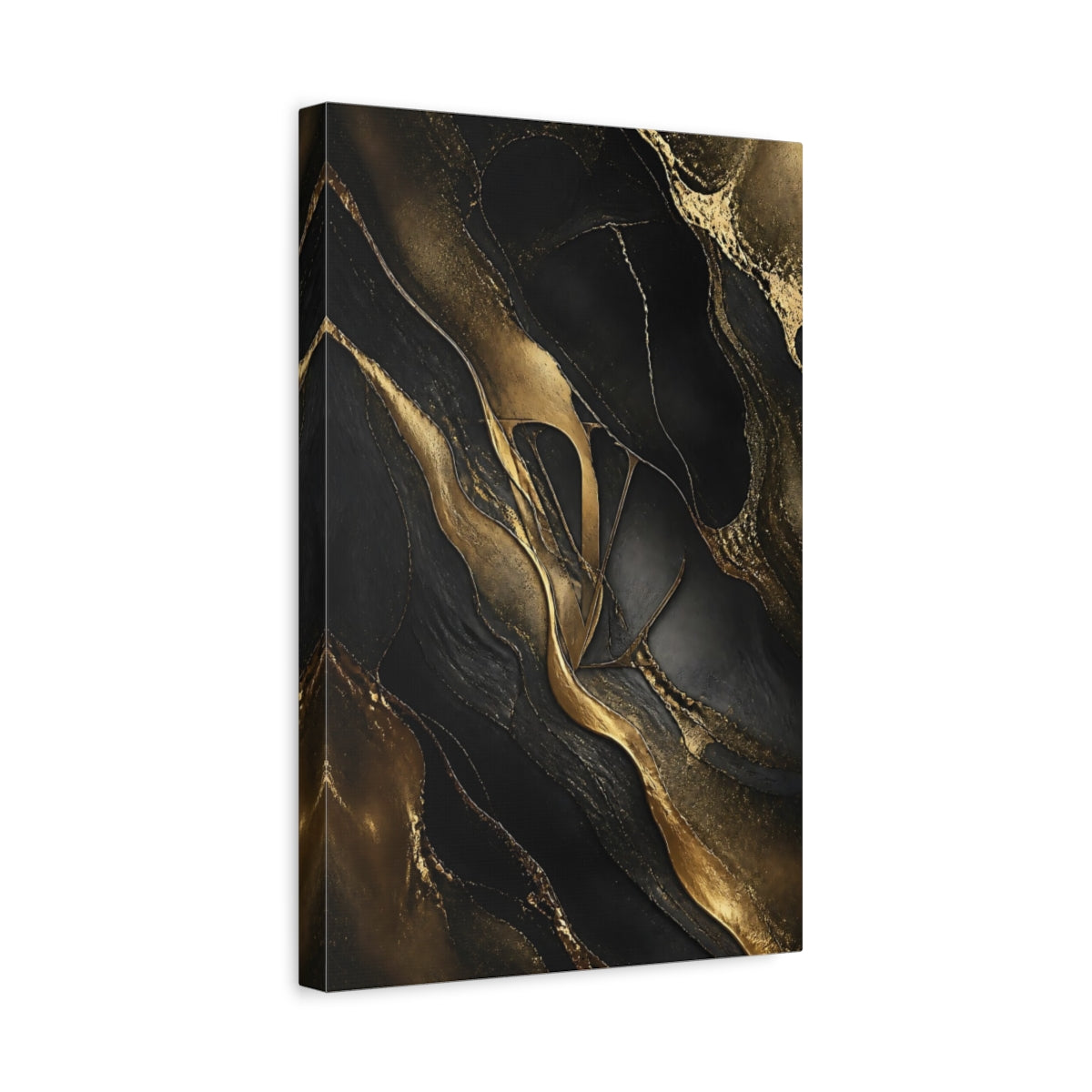 Side Mockup 4. Abstract Abstract Pattern Black And Gold shown as stretched canvas wall art