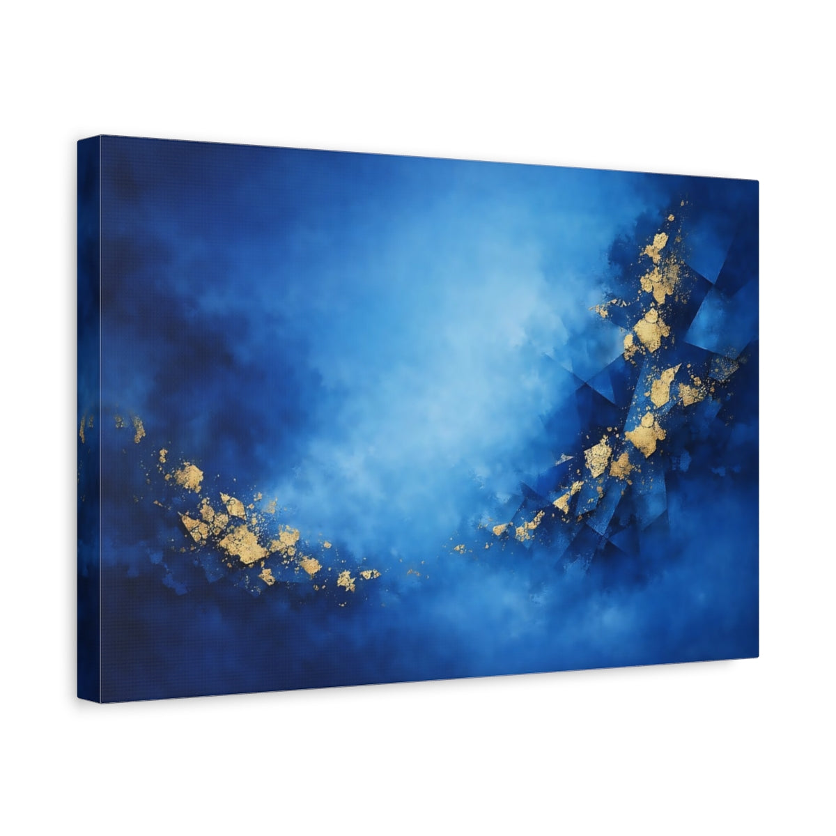Side Mockup 4. Abstract Abstract Pattern Blue And Gold shown as stretched canvas wall art