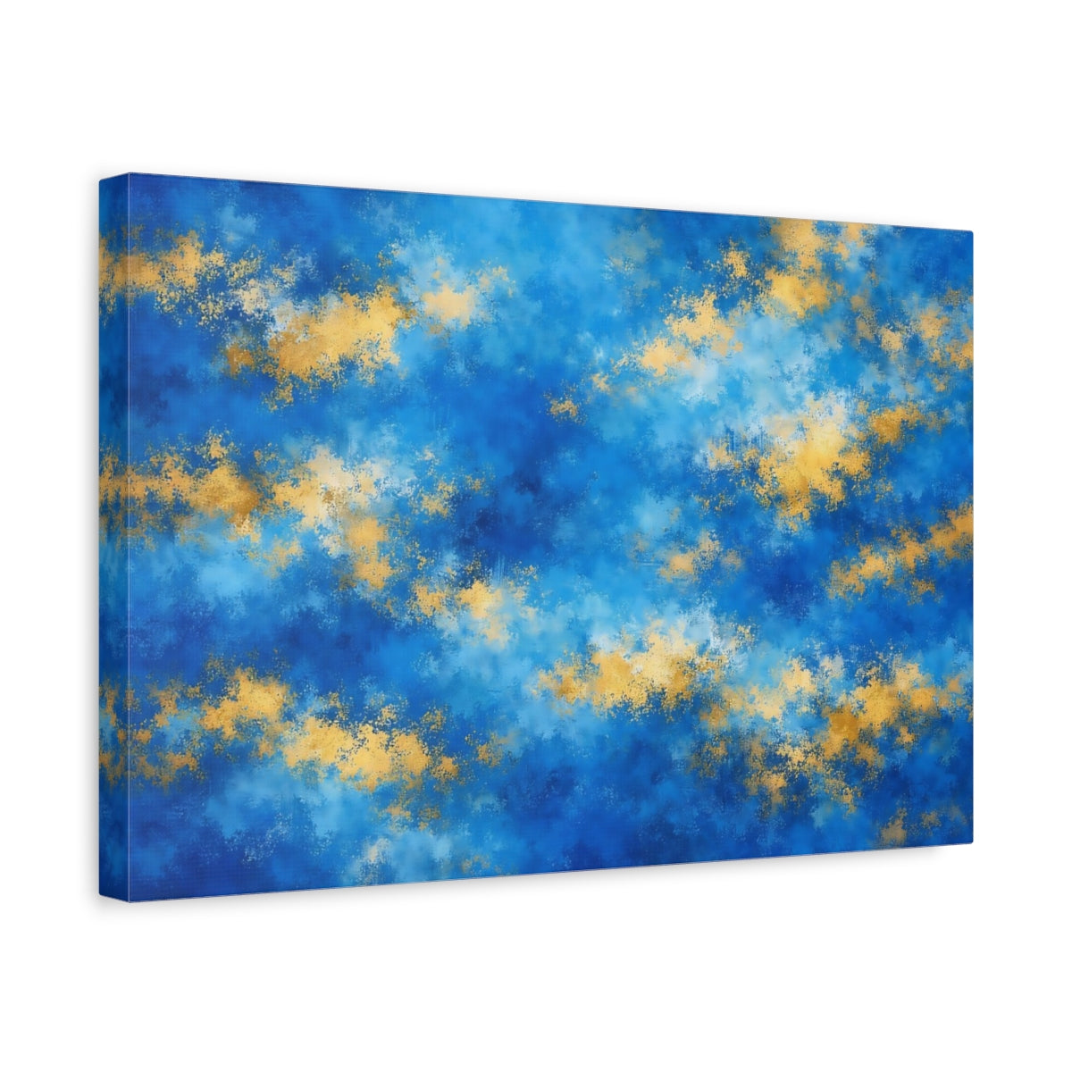 Side Mockup 4. Abstract Abstract Pattern Blue Gold Abstract shown as stretched canvas wall art