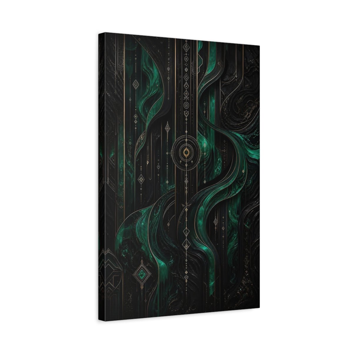 Abstract Pattern Emerald Green And Gold Canvas Wall Art Print – Living Room Decor, Large - YesArtYes