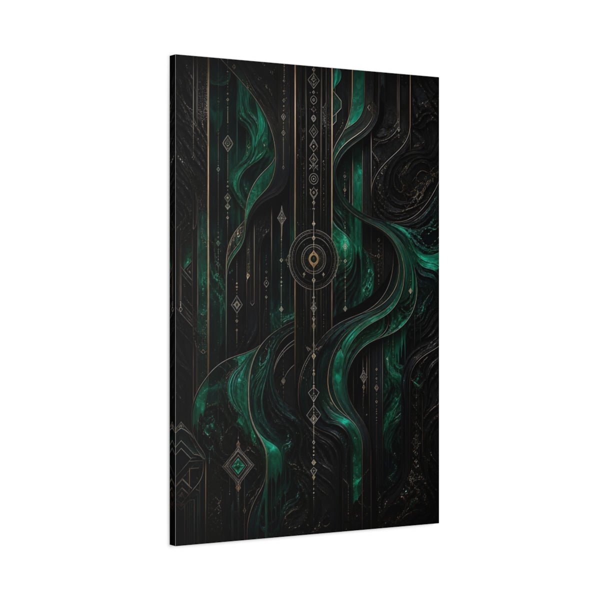 Abstract Pattern Emerald Green And Gold Canvas Wall Art Print – Living Room Decor, Large - YesArtYes