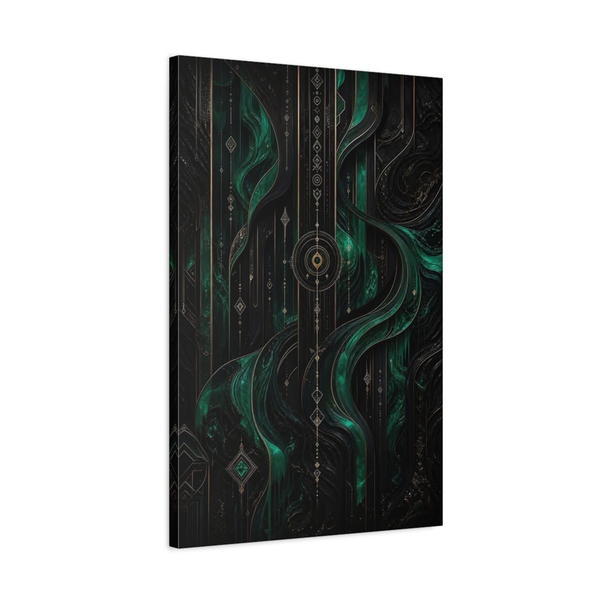 Abstract Pattern Emerald Green And Gold Canvas Wall Art Print – Living Room Decor, Large - YesArtYes