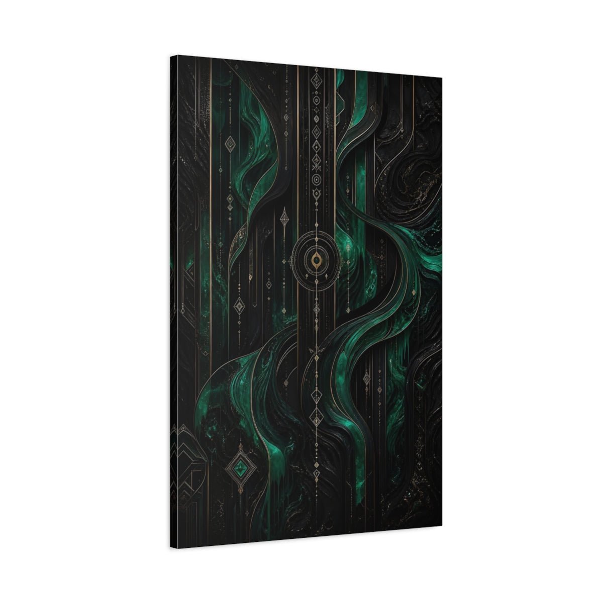 Abstract Pattern Emerald Green And Gold Canvas Wall Art Print – Living Room Decor, Large - YesArtYes