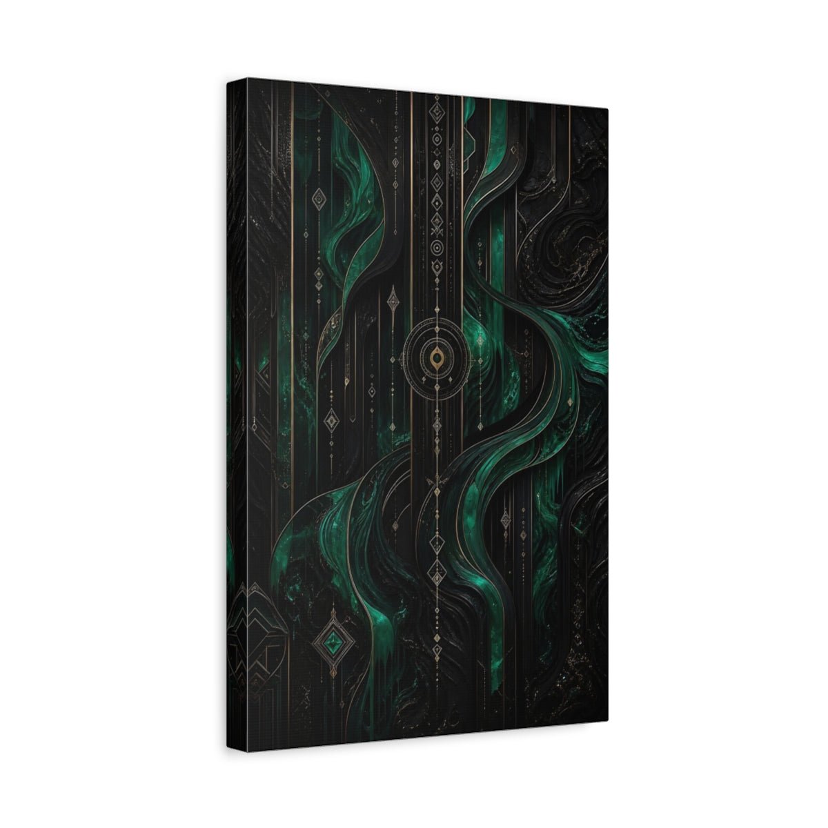 Abstract Pattern Emerald Green And Gold Canvas Wall Art Print – Living Room Decor, Large - YesArtYes