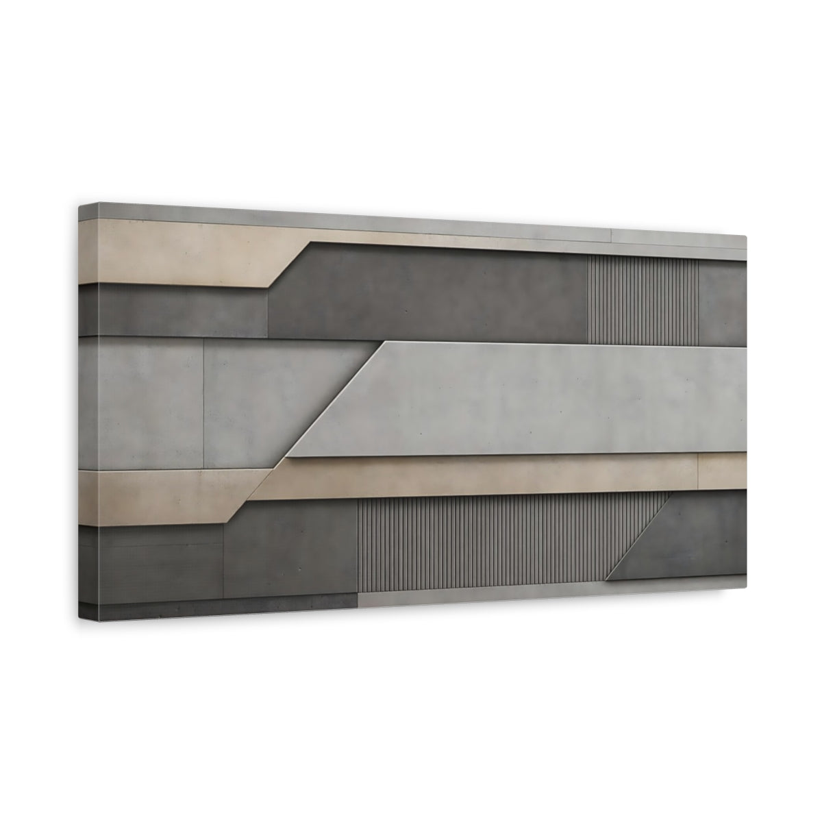 Side Mockup 3. Abstract Abstract Pattern Grey And Beige Abstract shown as stretched canvas wall art