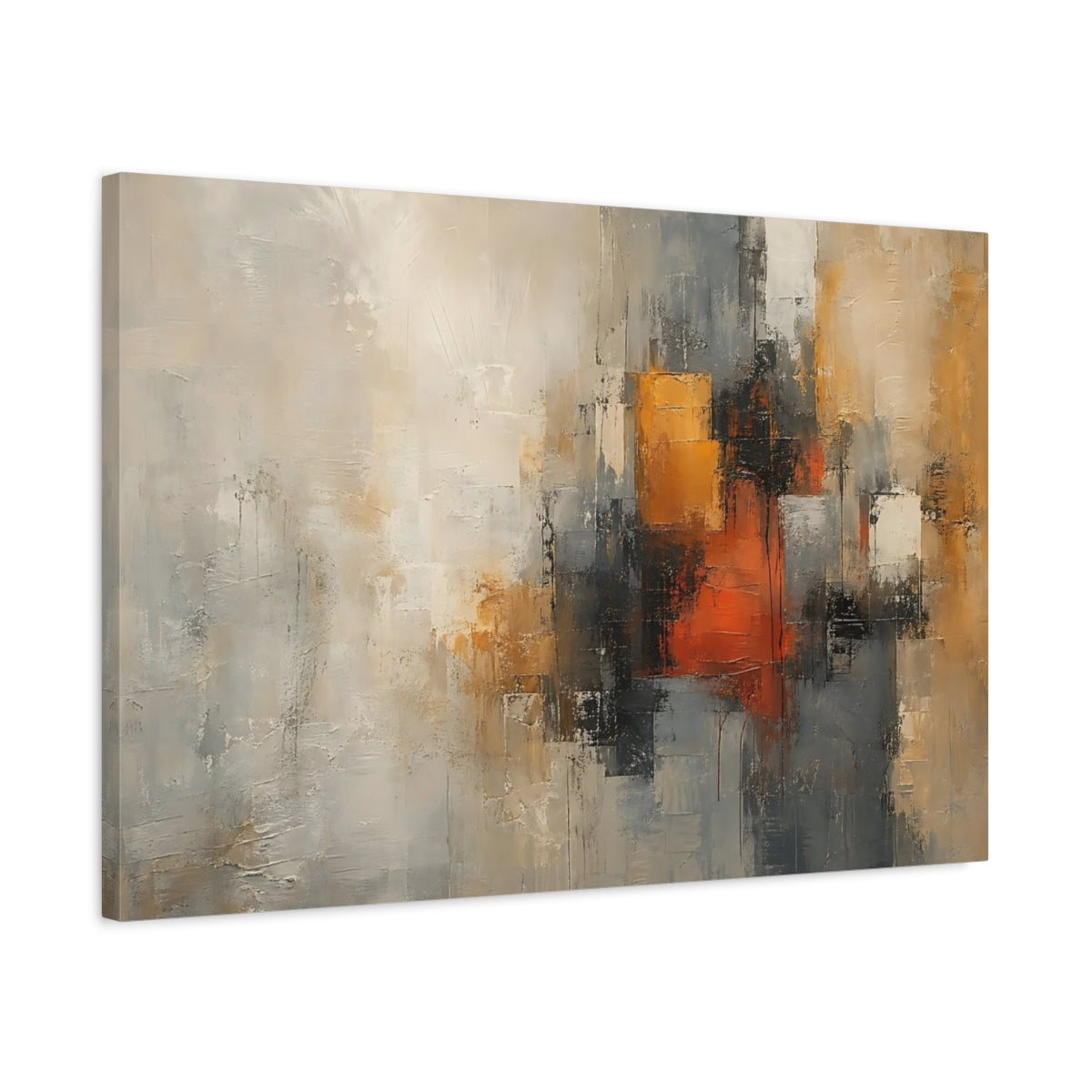 Side Mockup 2. Abstract Abstract Pattern Abstract Orange Grey shown as stretched canvas wall art