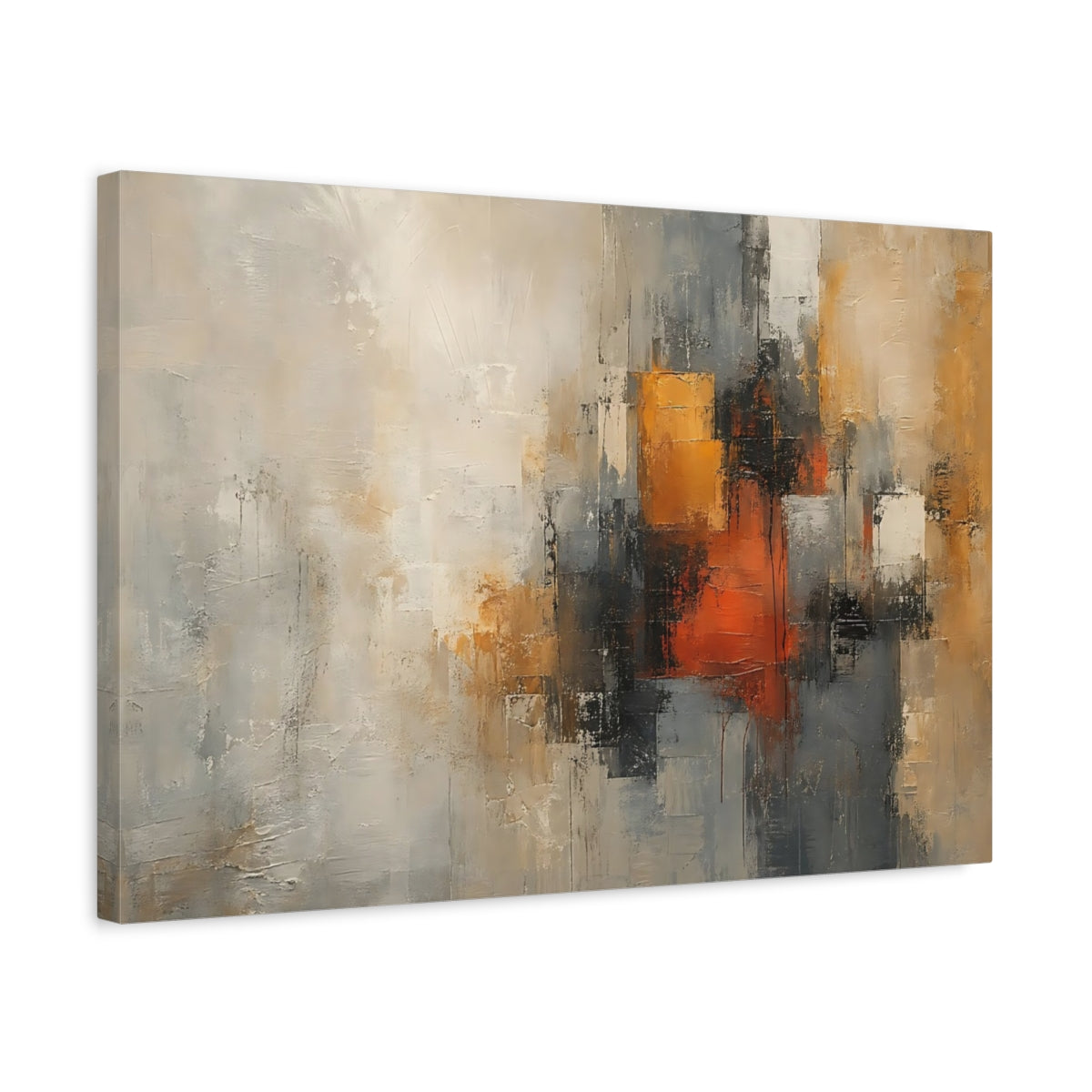 Side Mockup 3. Abstract Abstract Pattern Abstract Orange Grey shown as stretched canvas wall art