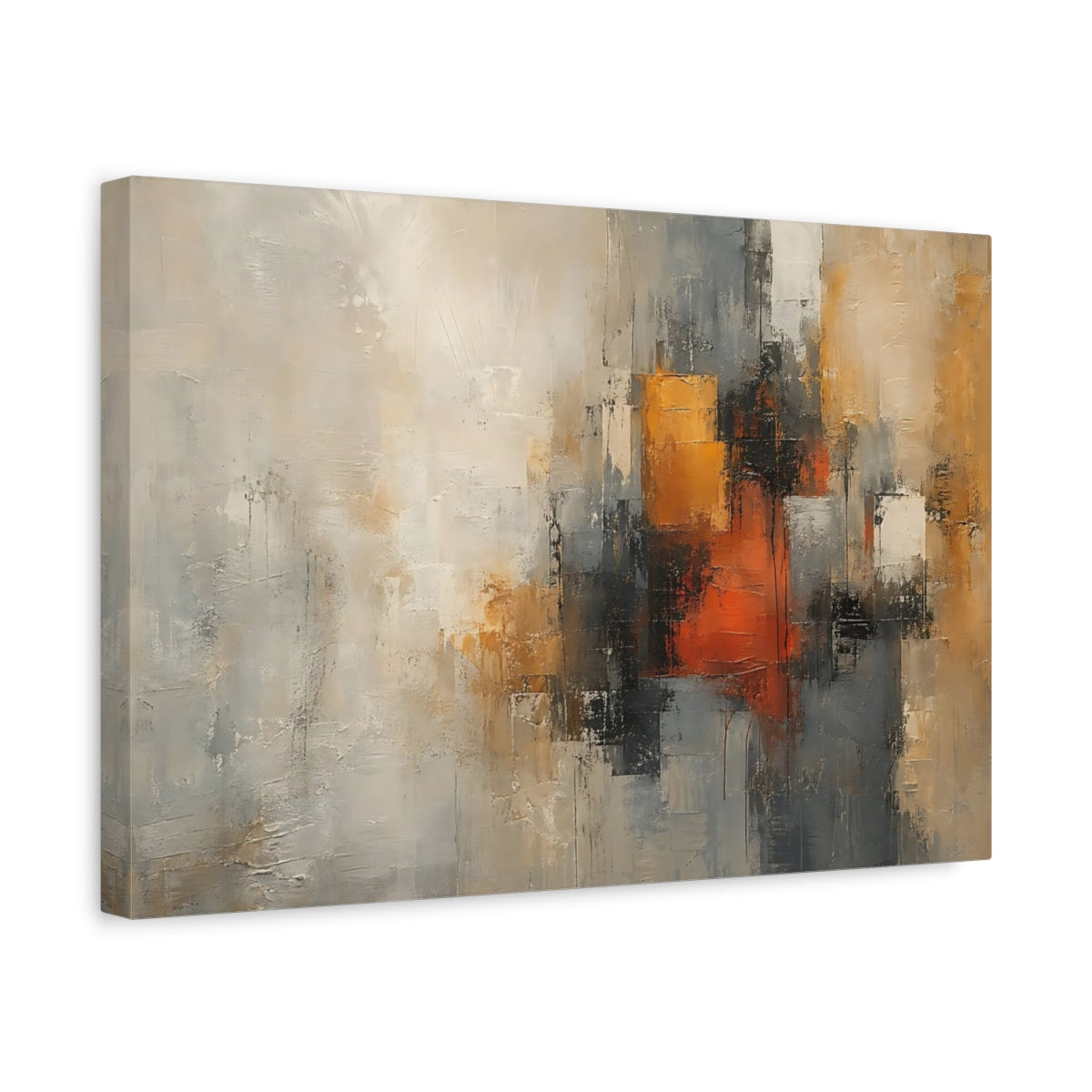 Side Mockup 4. Abstract Abstract Pattern Abstract Orange Grey shown as stretched canvas wall art