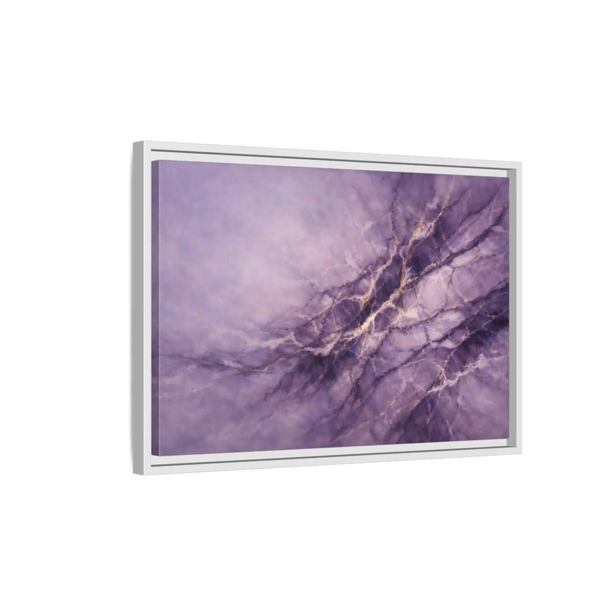 Side Mockup 1. Abstract Abstract Pattern Purple And Gold shown as stretched canvas wall art