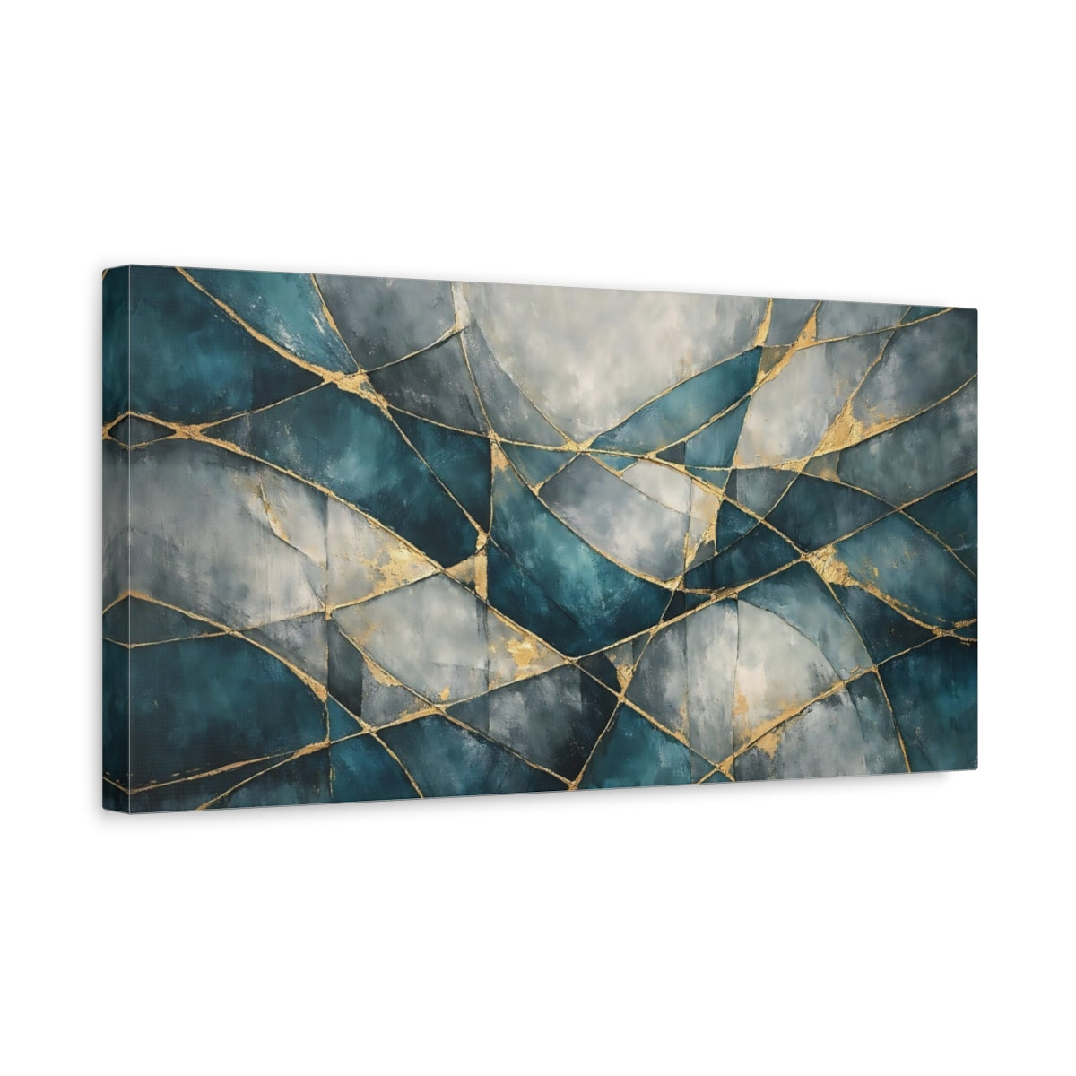 Side Mockup 3. Abstract Abstract Pattern Teal Gold Abstract shown as stretched canvas wall art