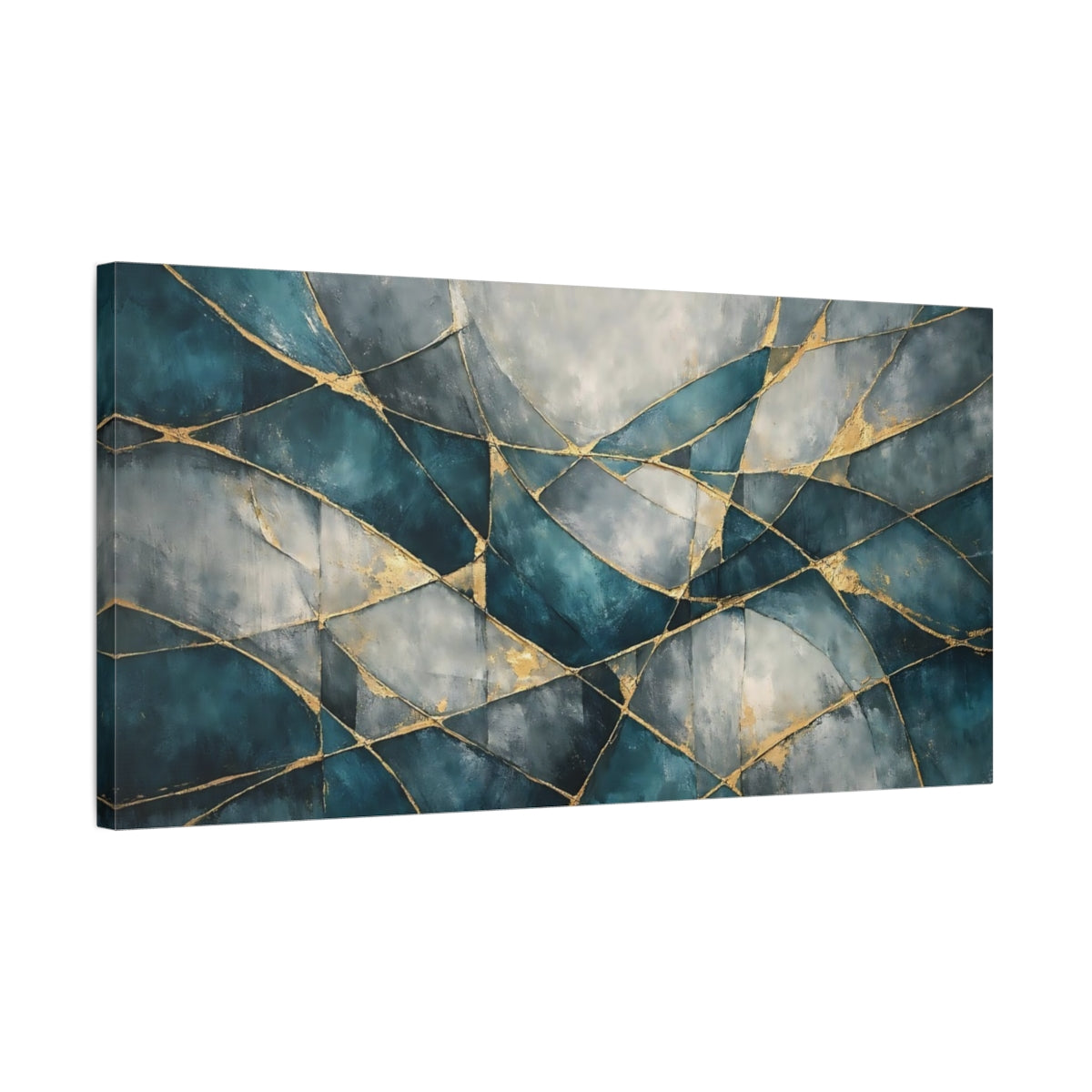 Side Mockup 2. Abstract Abstract Pattern Teal Gold Abstract shown as stretched canvas wall art