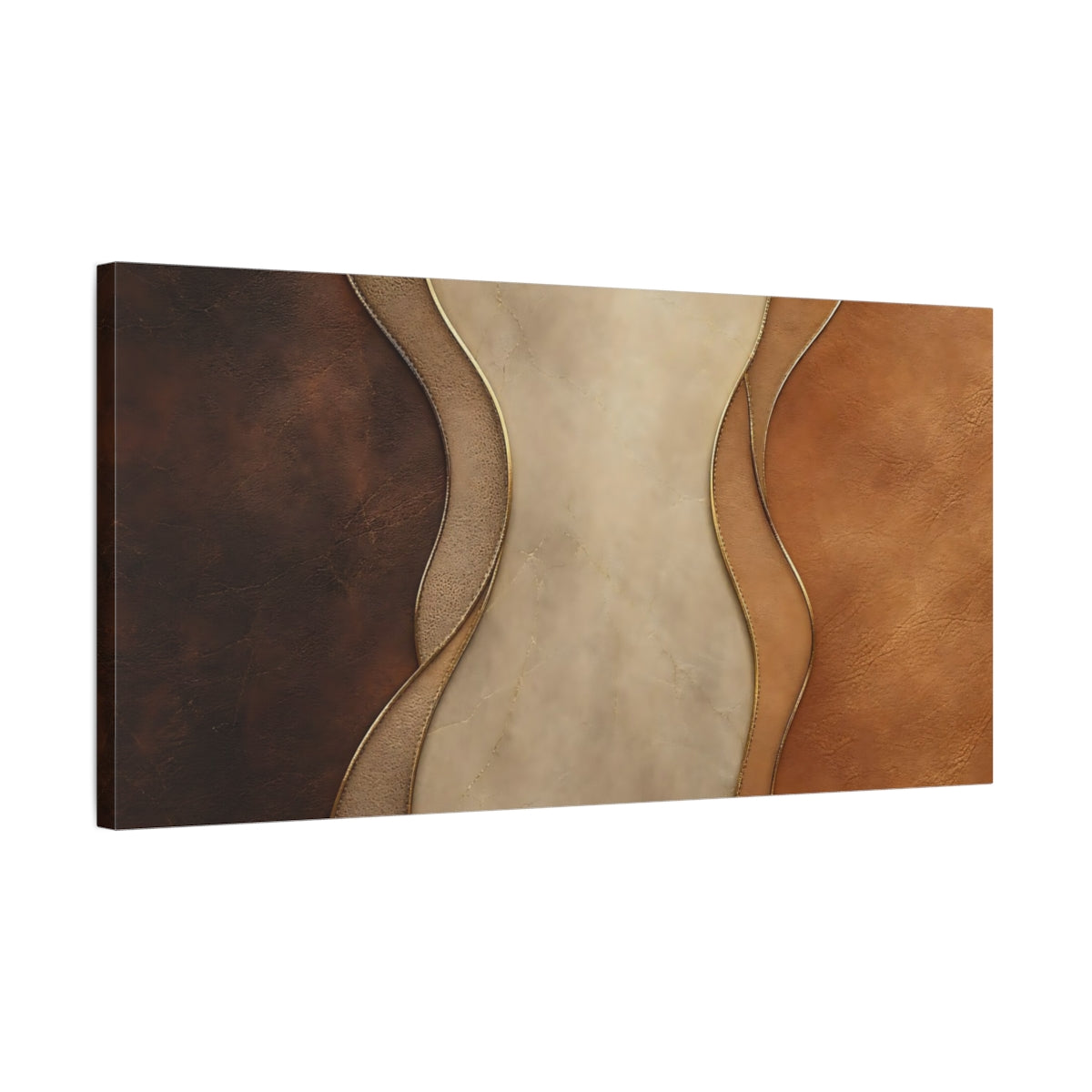 Side Mockup 1. Abstract Abstract Patterns Brown And Gold shown as stretched canvas wall art