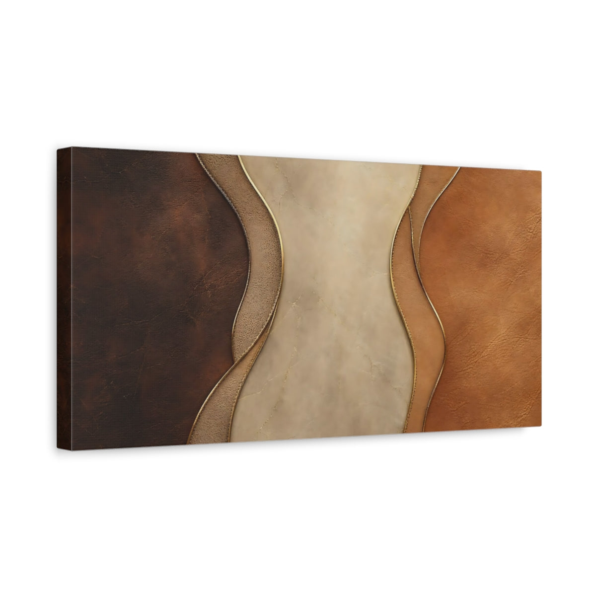 Side Mockup 3. Abstract Abstract Patterns Brown And Gold shown as stretched canvas wall art