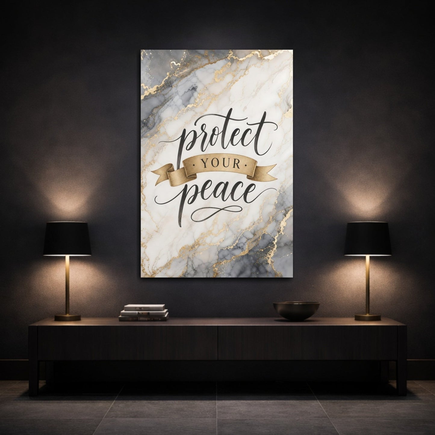 Abstract Peace Quote Gold Marble Canvas Wall Art Print – Modern Living Room, Above Couch - YesArtYes