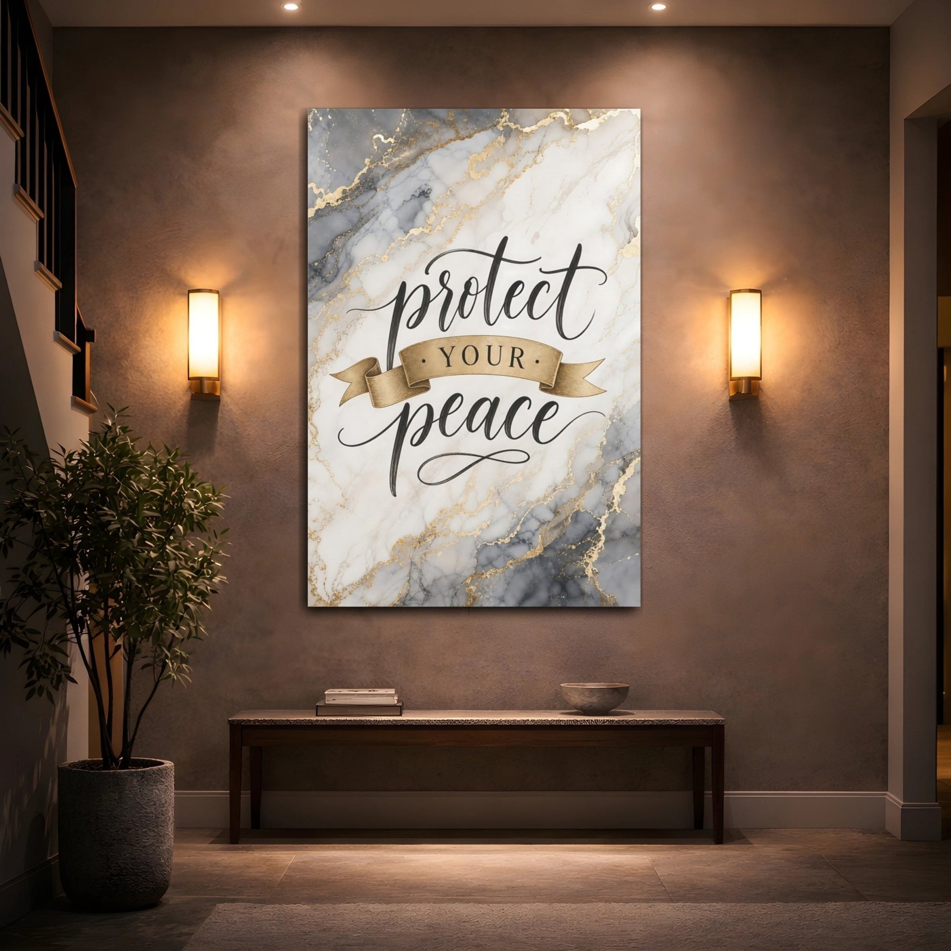 Abstract Peace Quote Gold Marble Canvas Wall Art Print – Modern Living Room, Above Couch - YesArtYes