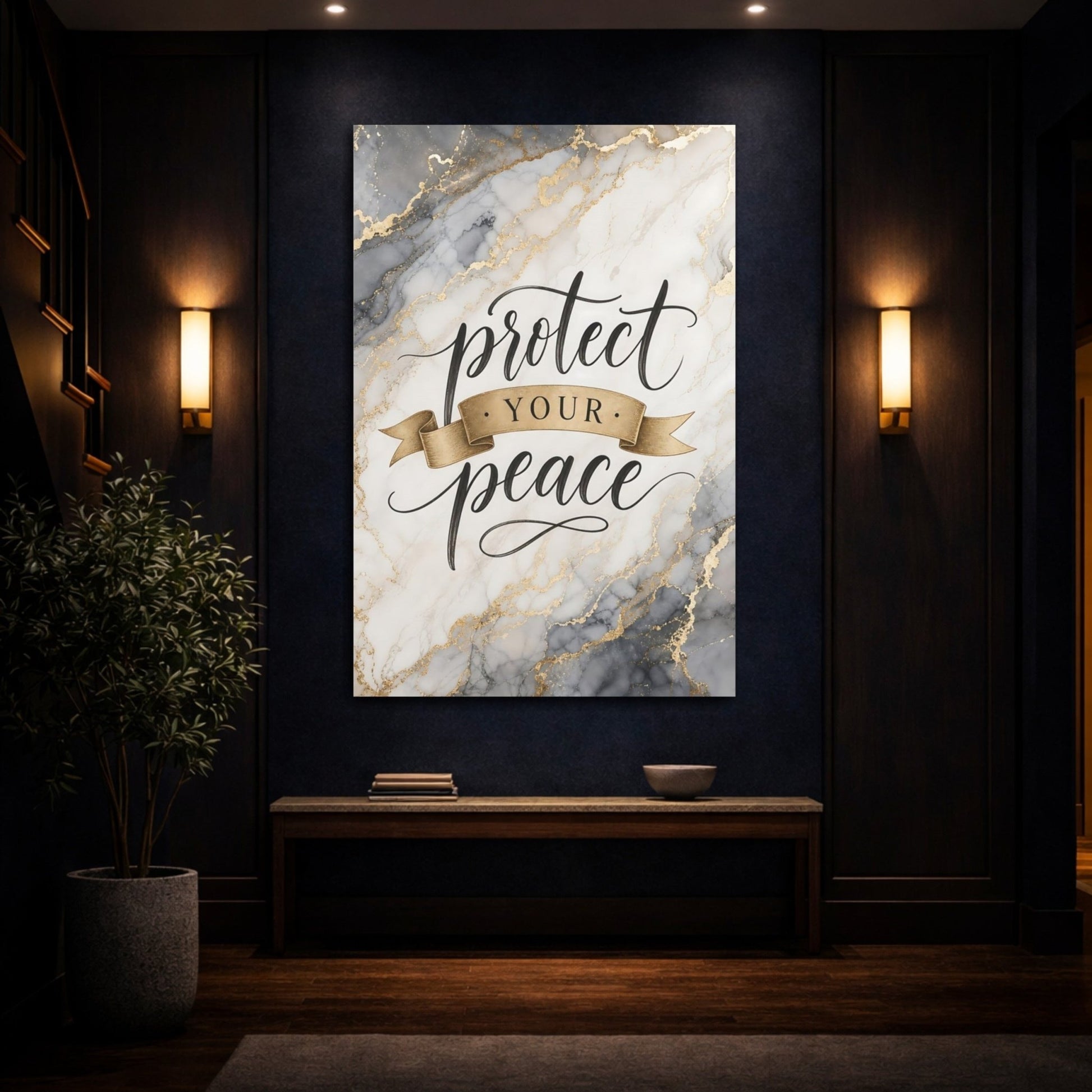Abstract Peace Quote Gold Marble Canvas Wall Art Print – Modern Living Room, Above Couch - YesArtYes