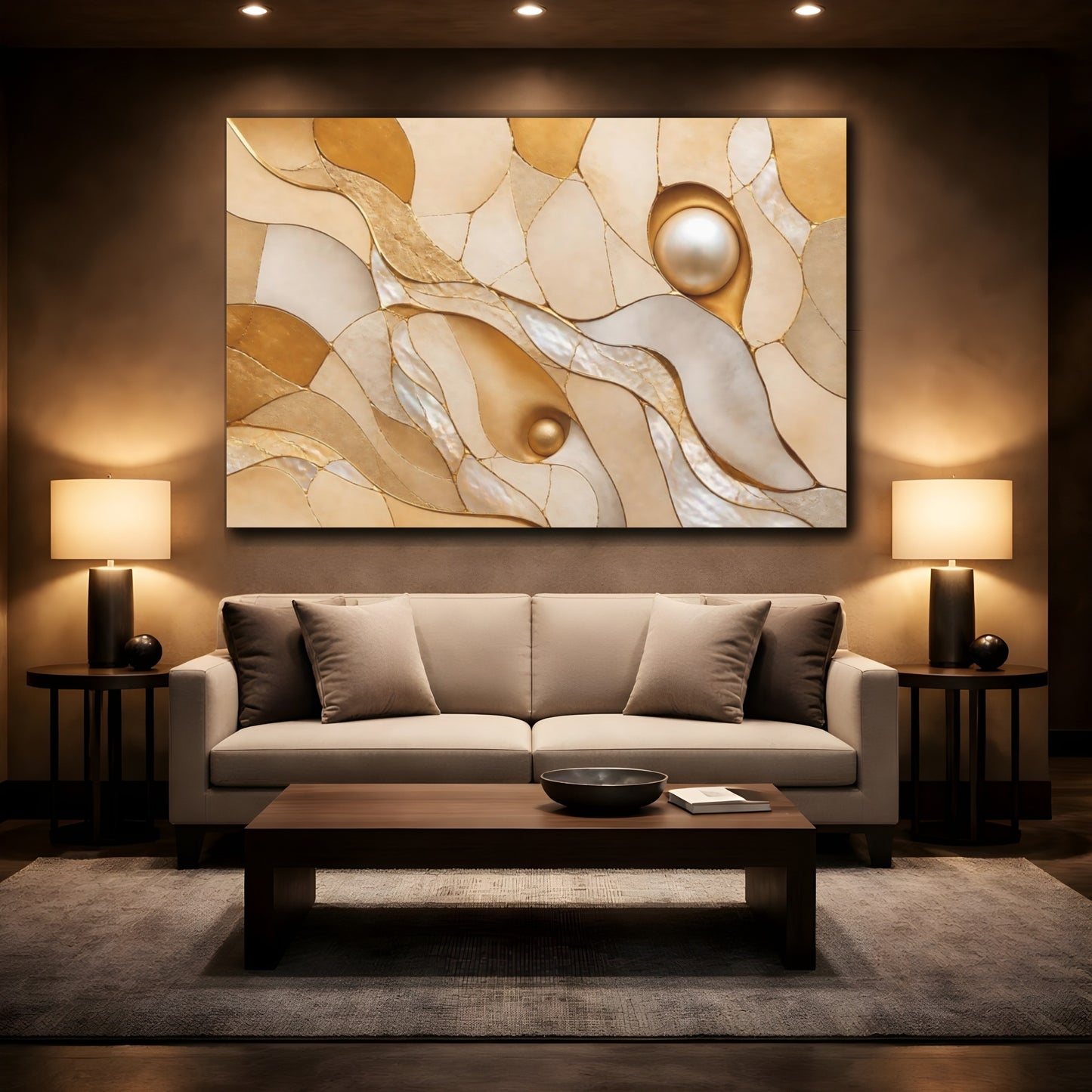 Mockup 2. Abstract Pearl Flow shown as canvas print