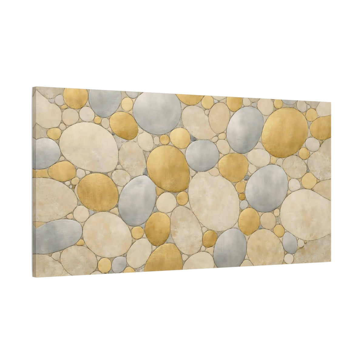 Main Mockup. Abstract Pebbles Gold Silver Pebbles shown as stretched canvas wall art