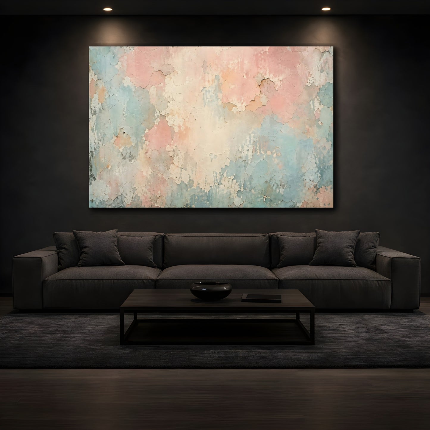 Mockup 4. Abstract Peeling Paint Pastel Wall Texture shown as stretched canvas wall art