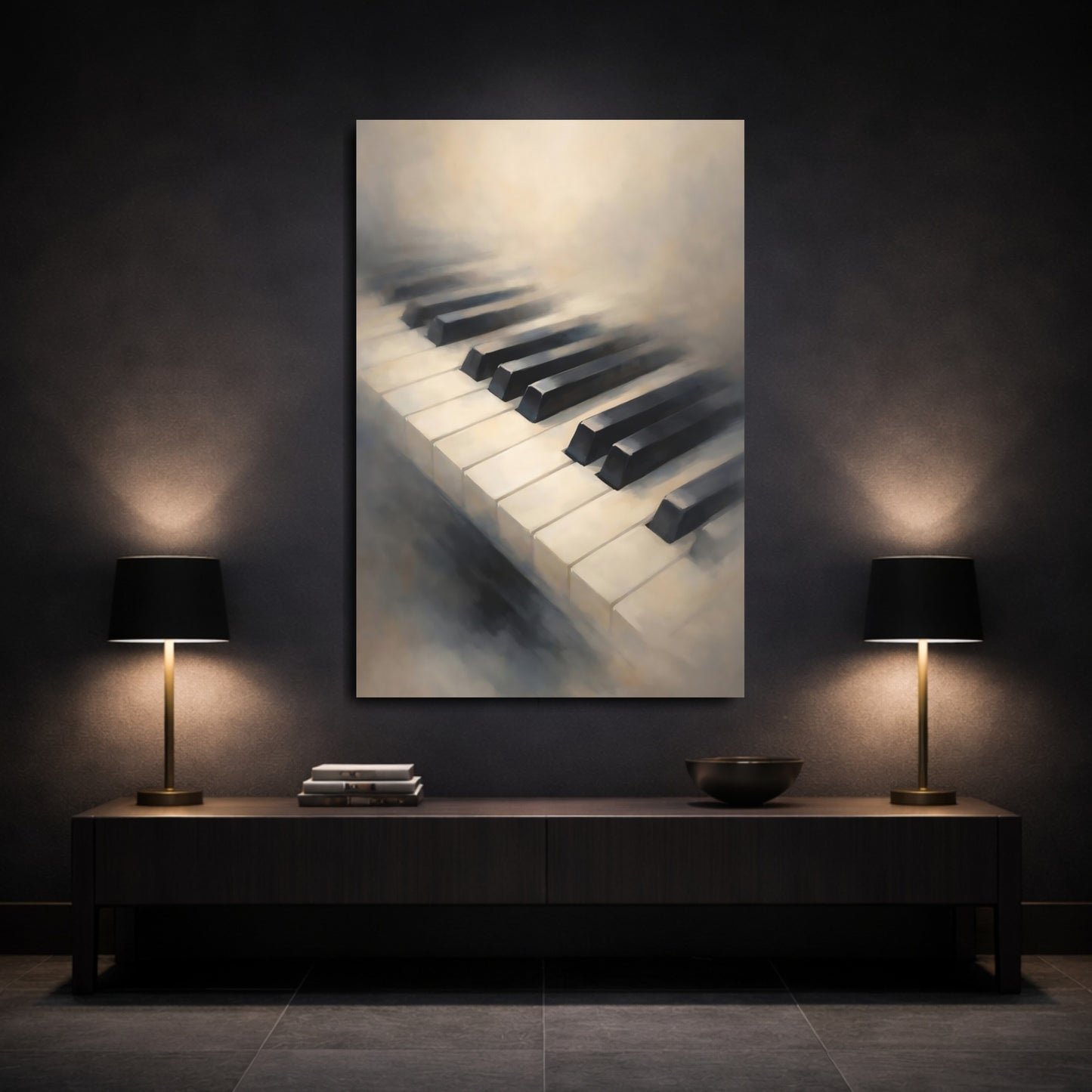 Mockup 2. Abstract Piano Keys Muted Piano Keys shown as stretched canvas wall art